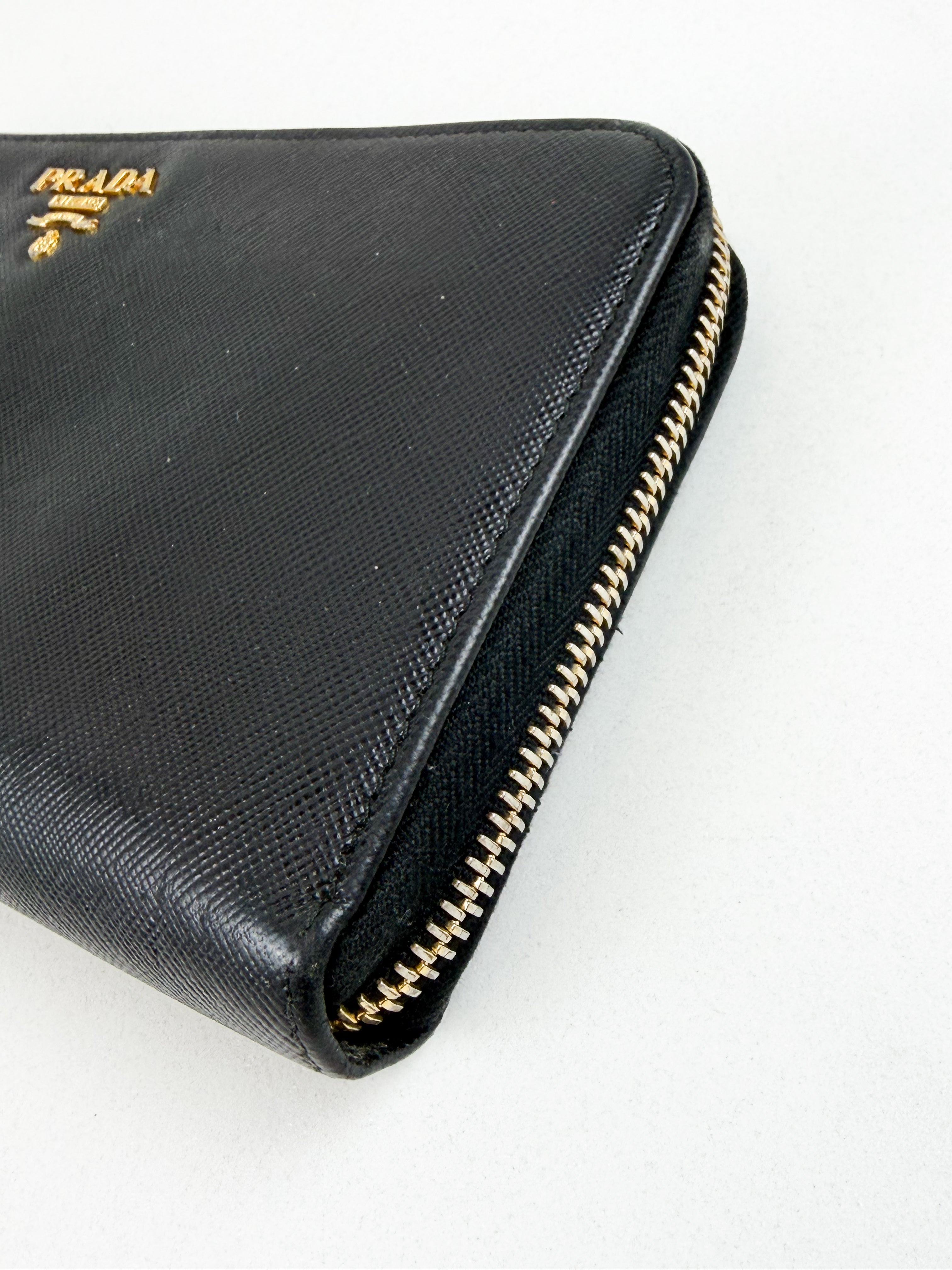 Prada Large Grained Leather Zip Around Wallet
