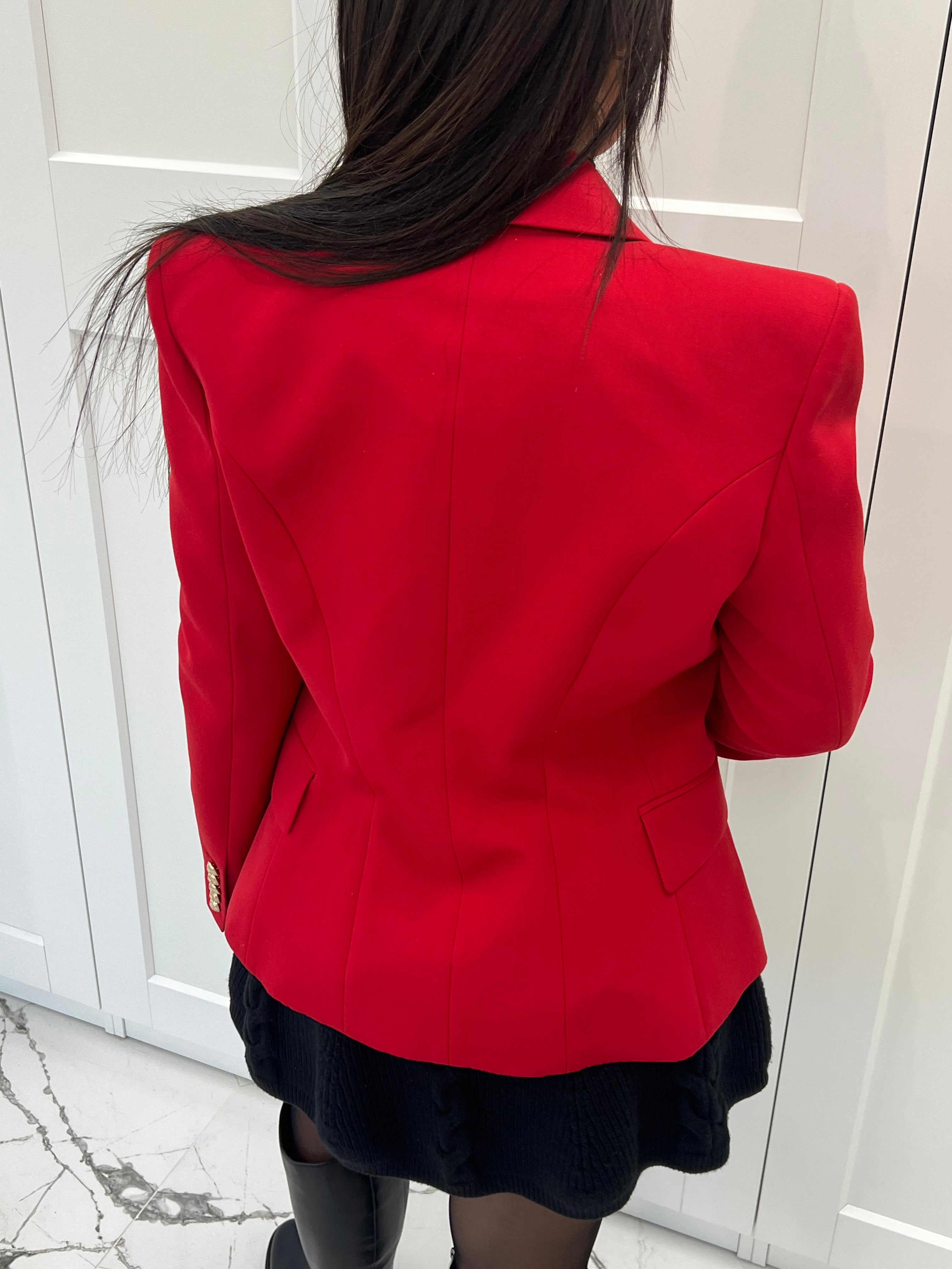 Balmain Blazer with Gold Buttons in Red