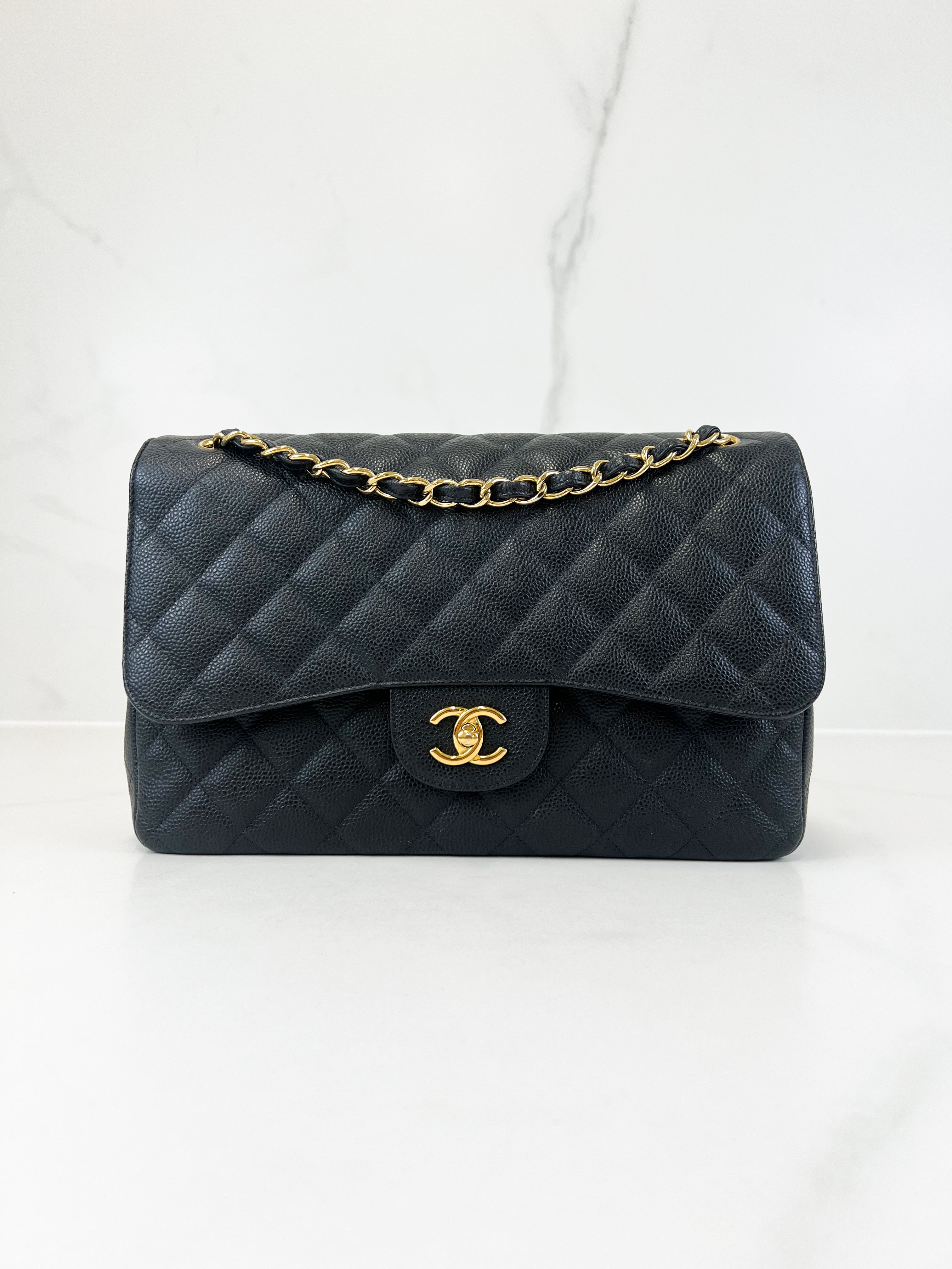 Chanel Classic Jumbo Double Flap Caviar Shoulder Bag GHW
