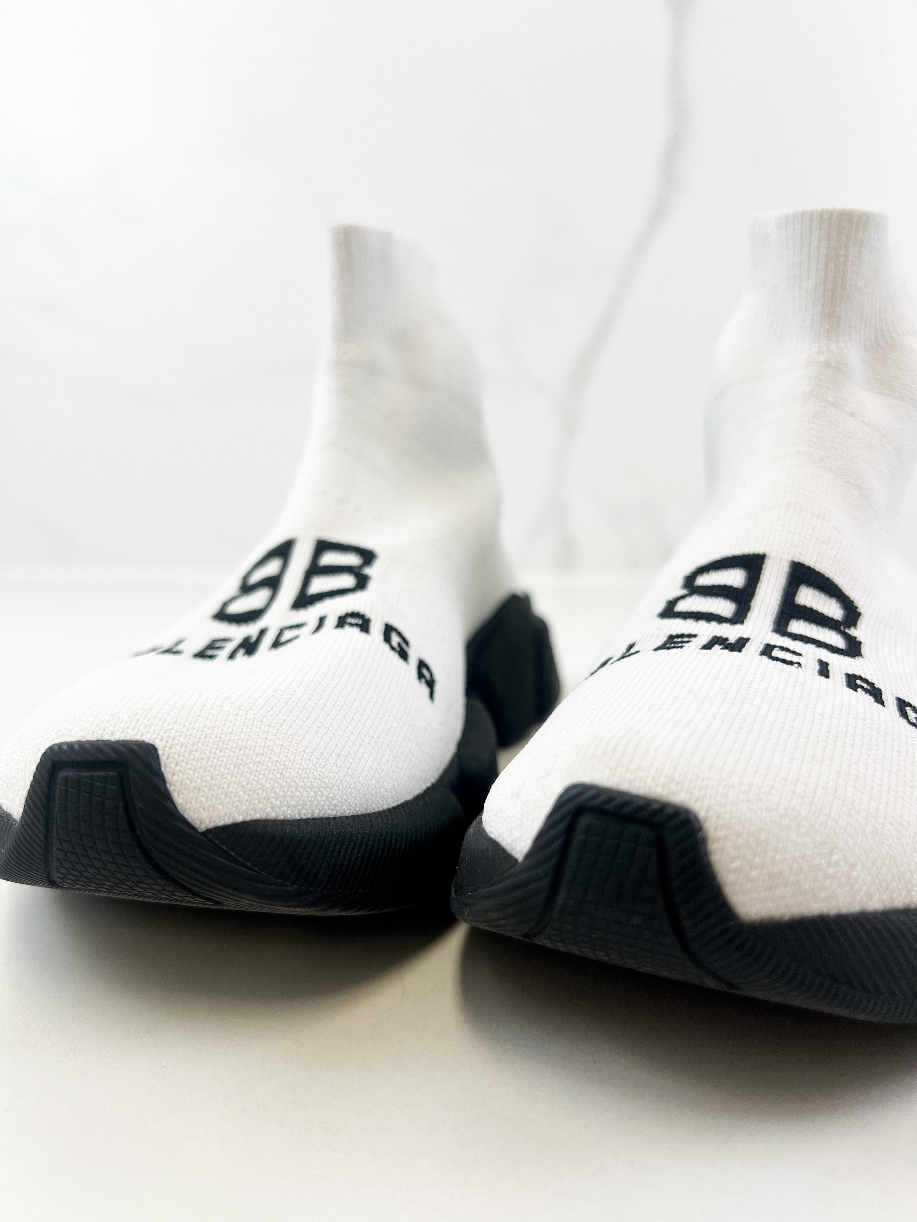 Balenciaga Logo White Knit Sneaker Size 35