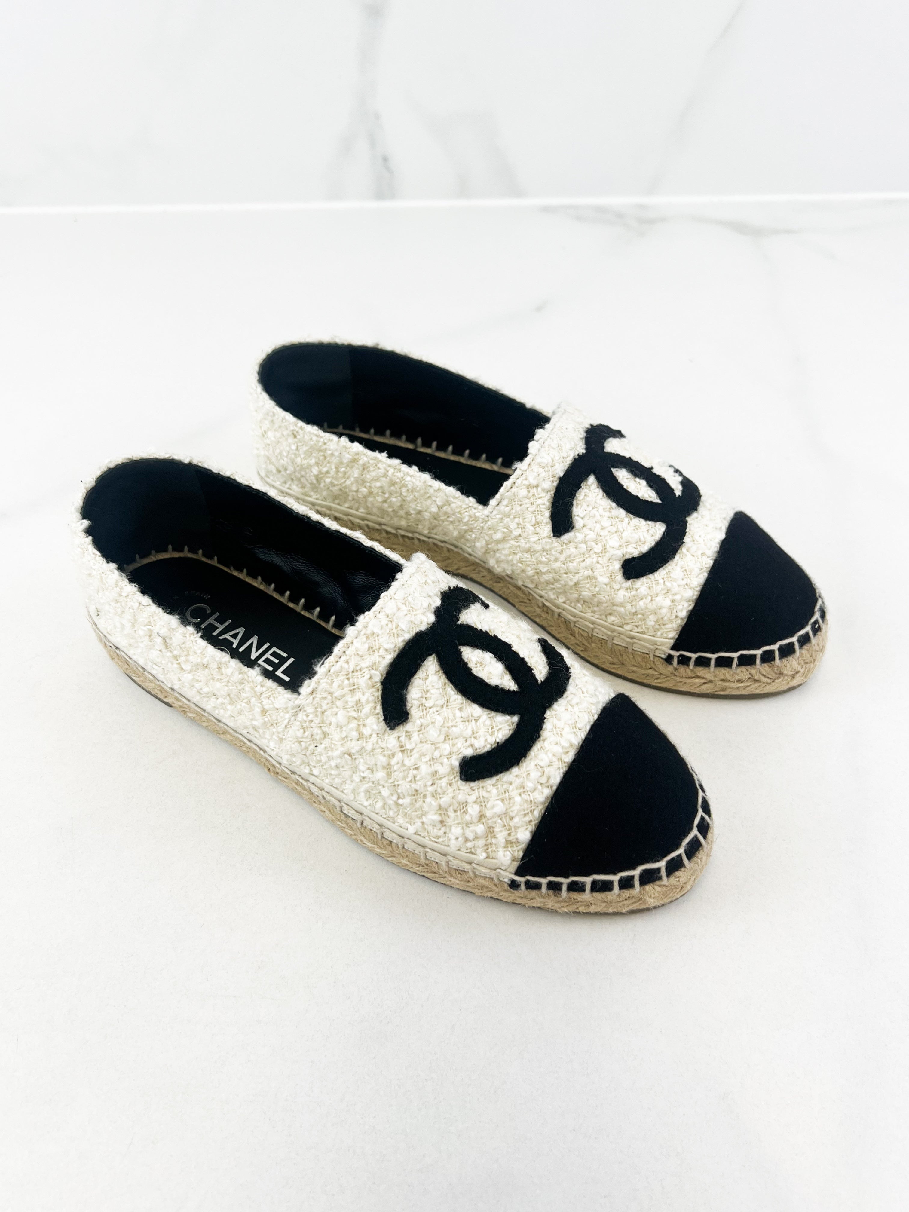 Chanel CC Tweed Espadrille Size 38
