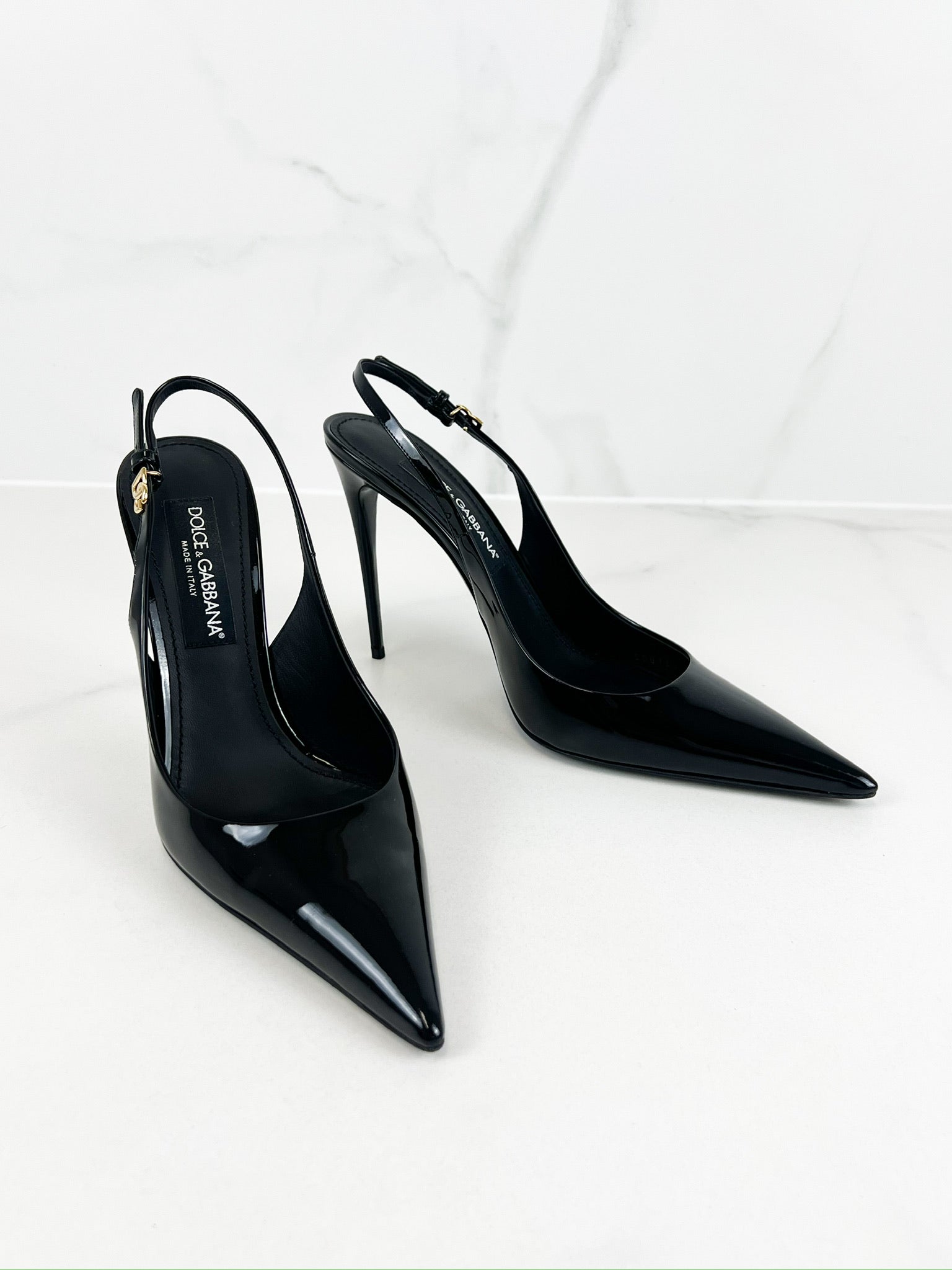 Dolce & Gabbana Black Patent Leather Slingbacks 105mm