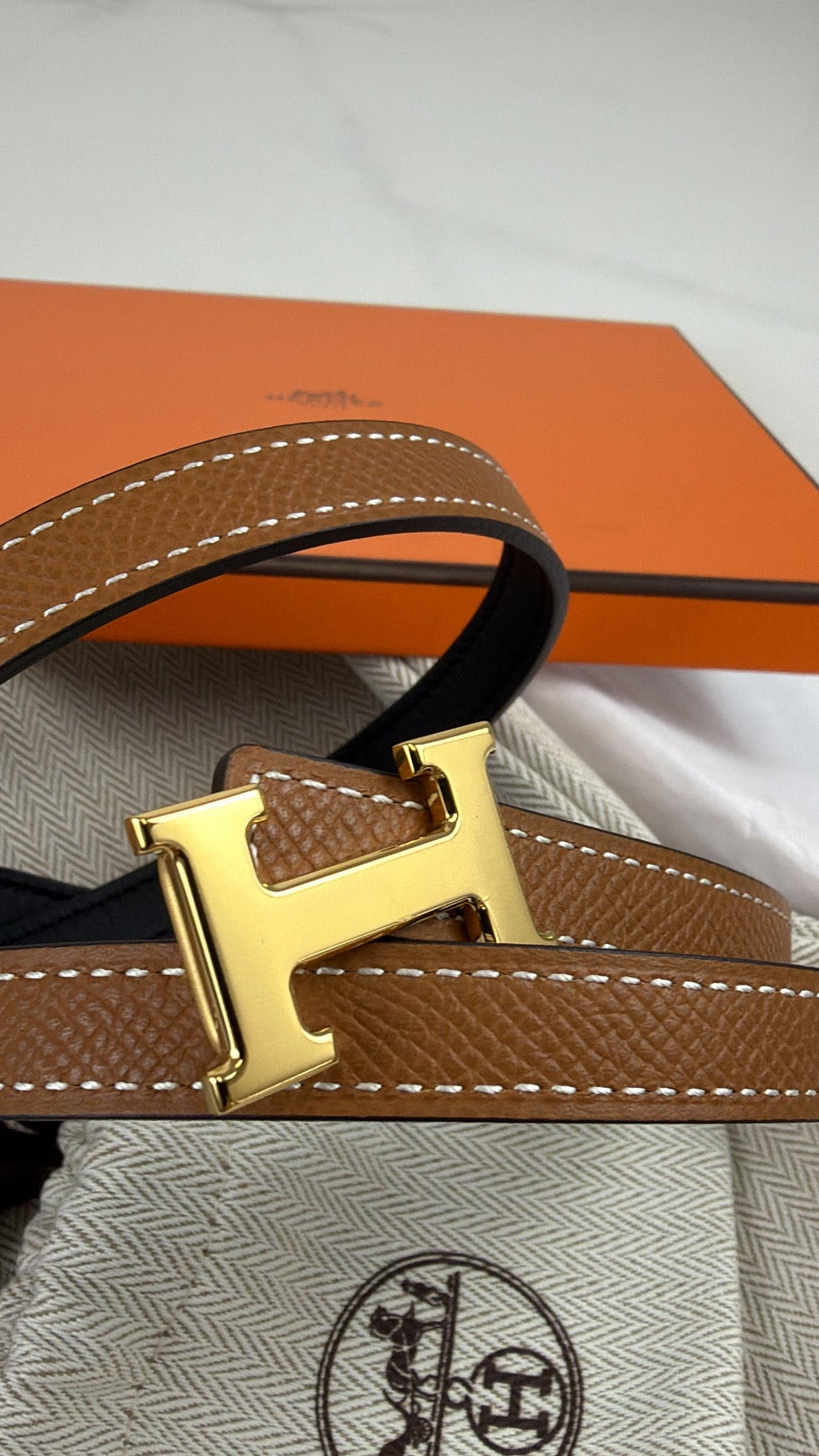 Hermes Mini 5352 H Belt Buckle & Reversible Leather Strap 13mm Size 80 with GHW