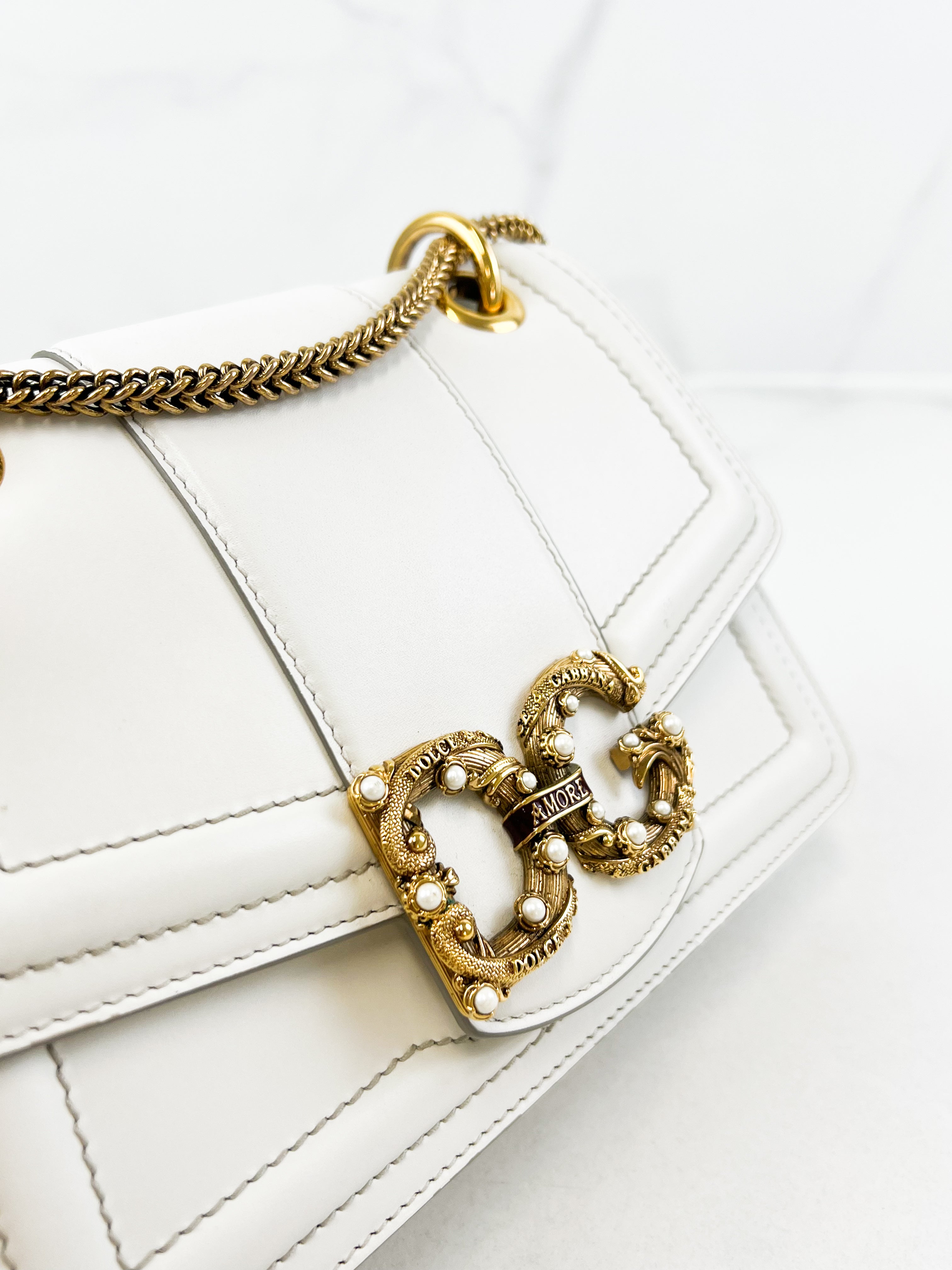 Dolce & Gabbana Amore Chain Shoulder Bag in White with GHW