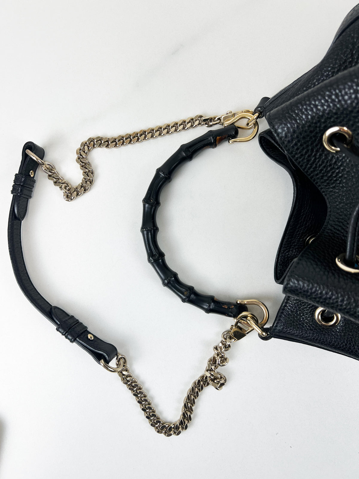 Gucci Miss Bamboo Bucket Bag in Black Grained Leather
