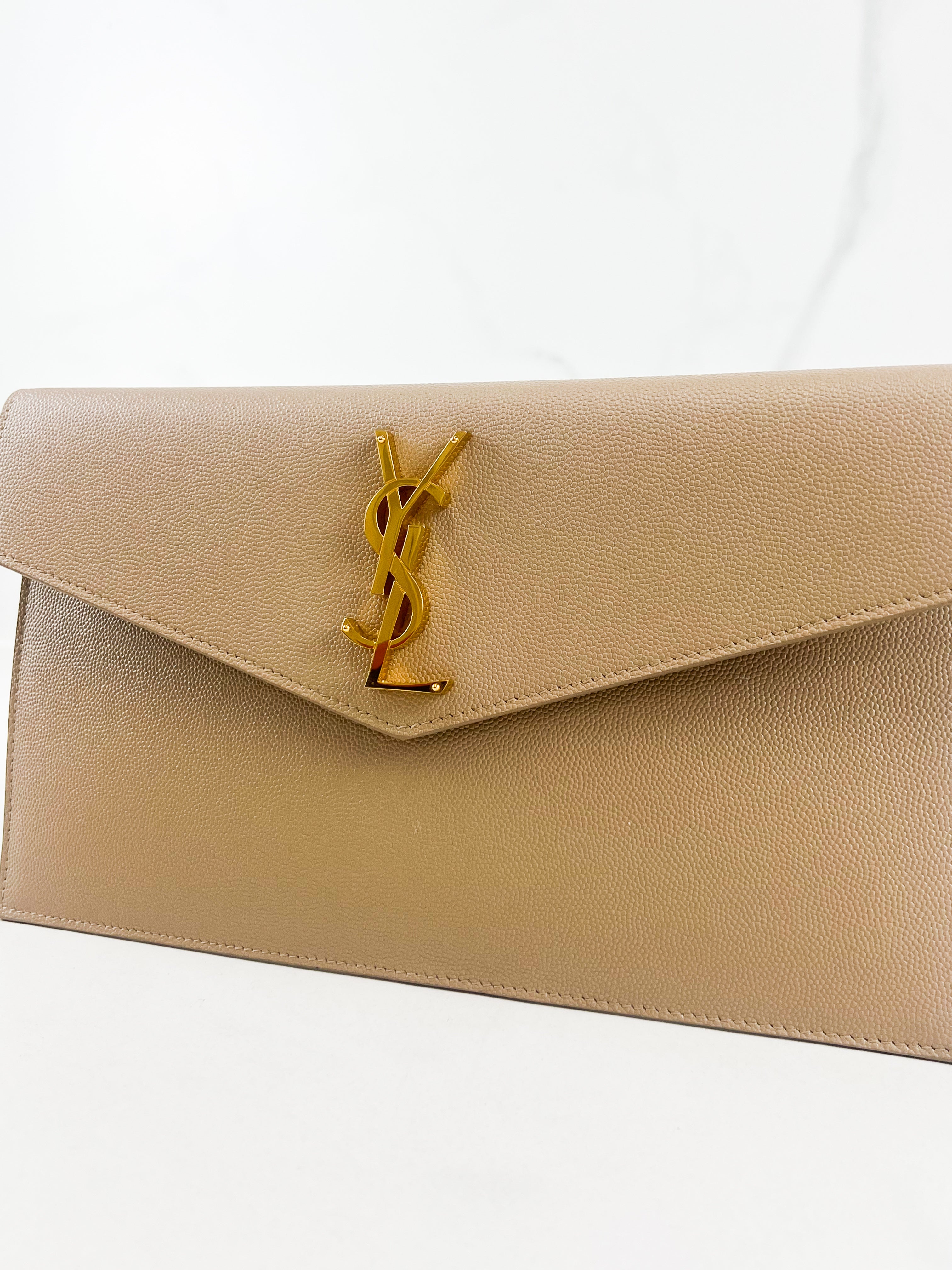 Saint Laurent Beige Uptown Envelope Clutch