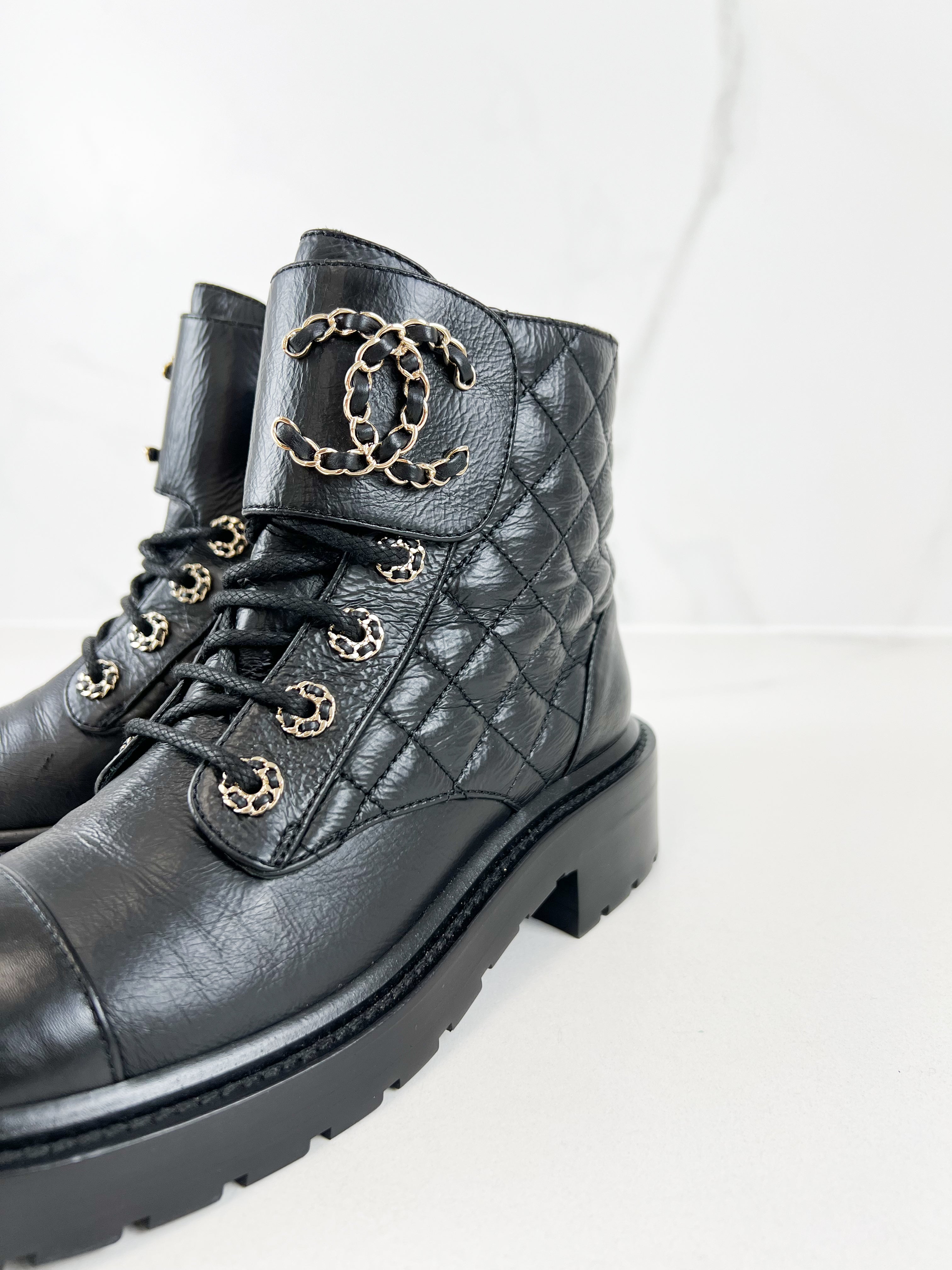 Chanel Quilted Combat Boot Size 35