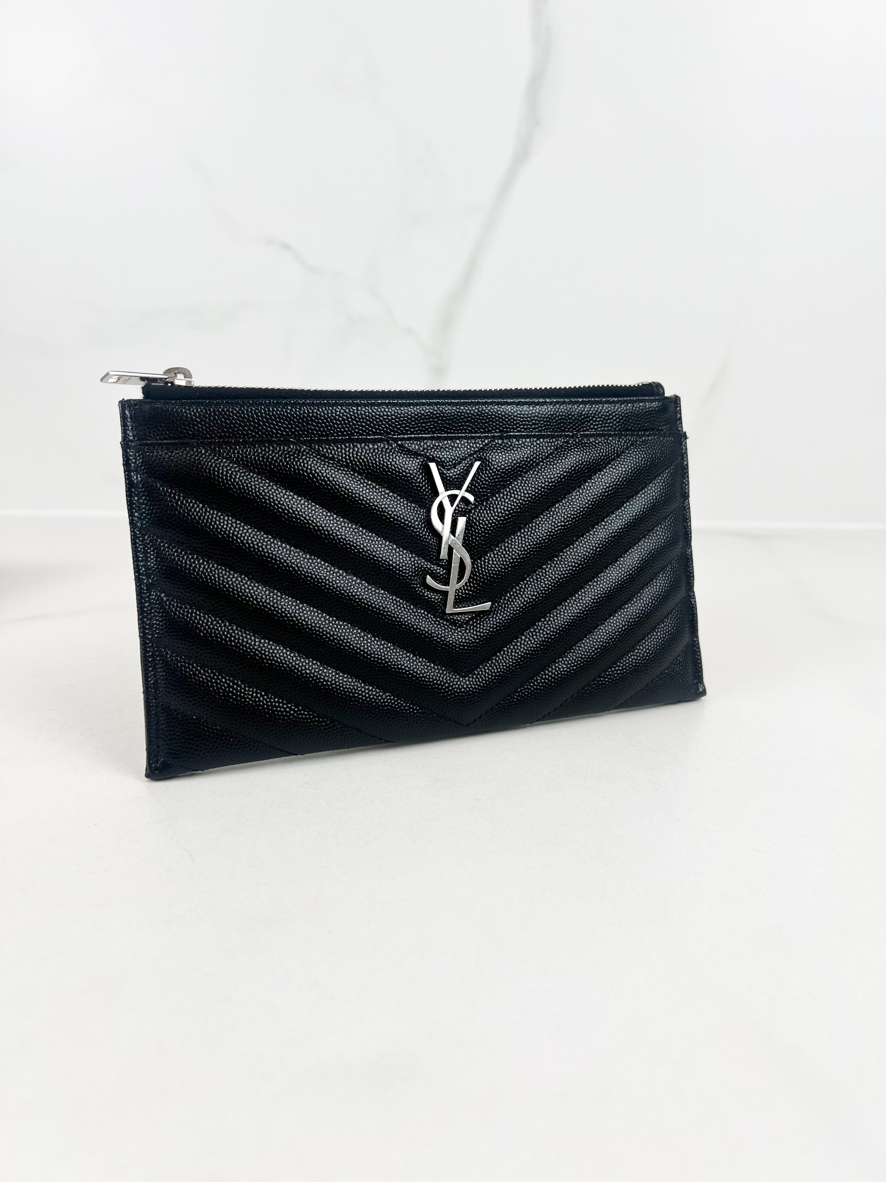 Saint Laurent Cassandre Metelasse Pouch in Grain De Poudre Leather with SHW