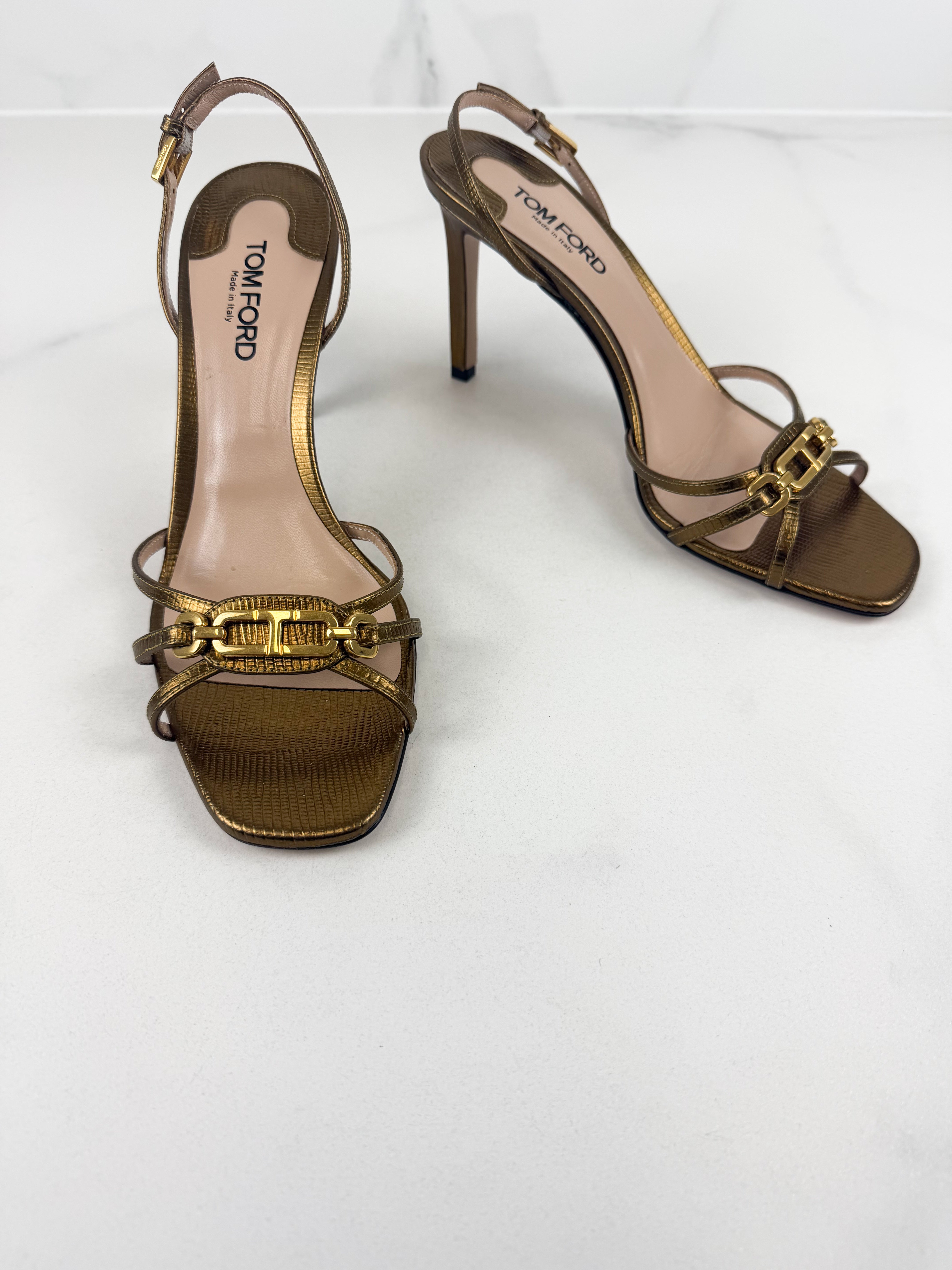 Tom Ford Bronze Printed Lizard Whitney Heel Size 40