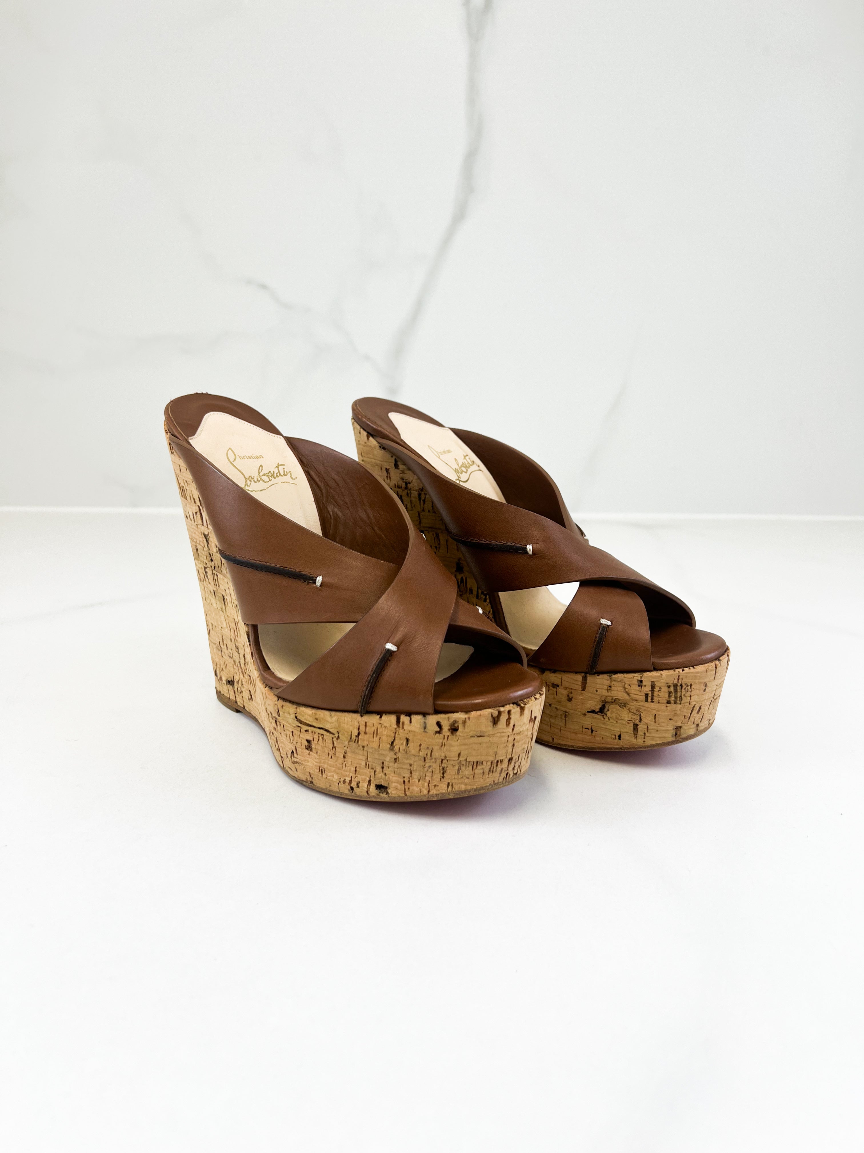 Christian Louboutin Brown Marty Wedge Sandal Size 37