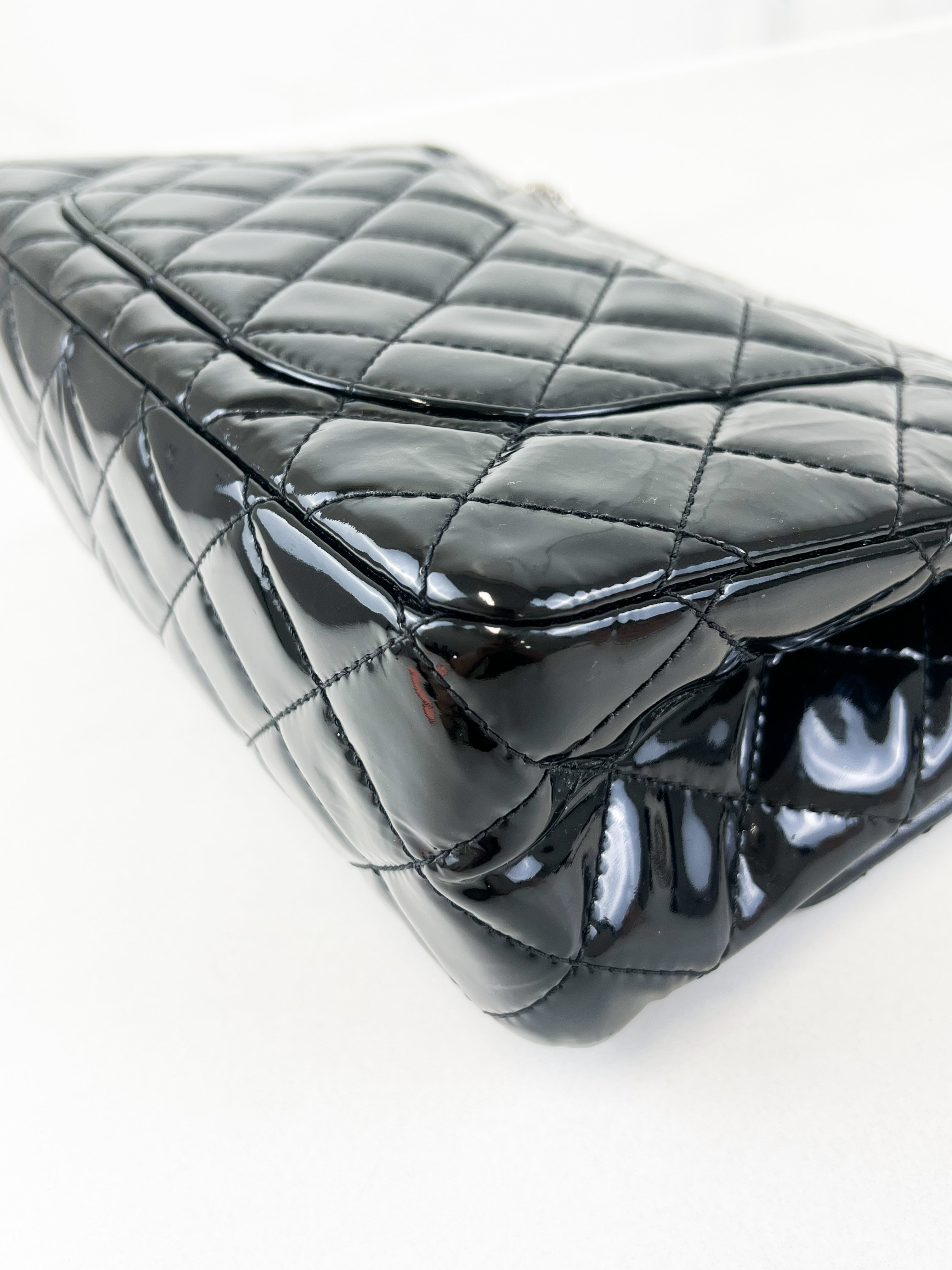 Chanel Black Classic Jumbo Double Flap Re-issue Calfskin Patent Leather Bag
