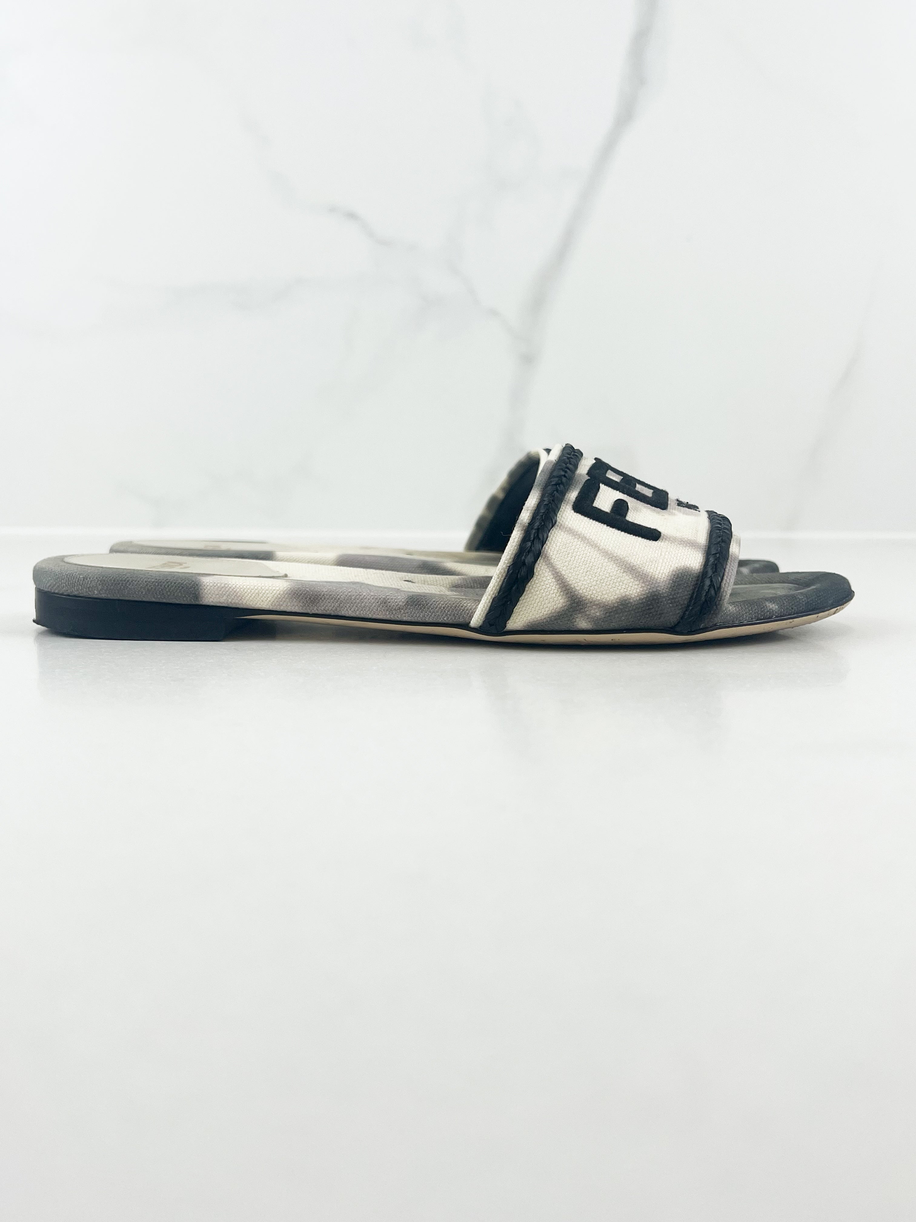 Fendi Fabric/Leather Slides Size 37