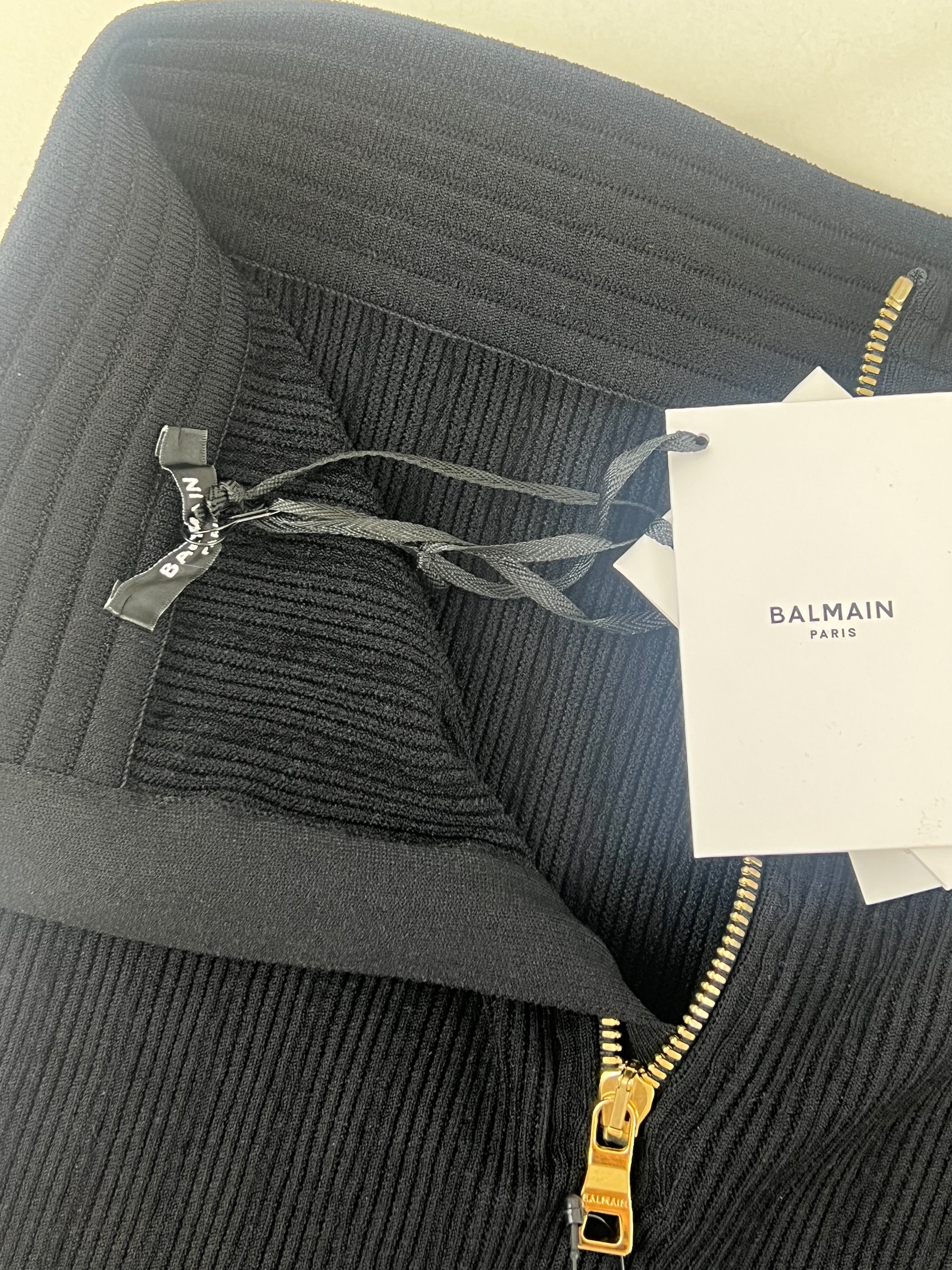 Balmain Fringed Ribbed-Knit Mini Skirt Size 38