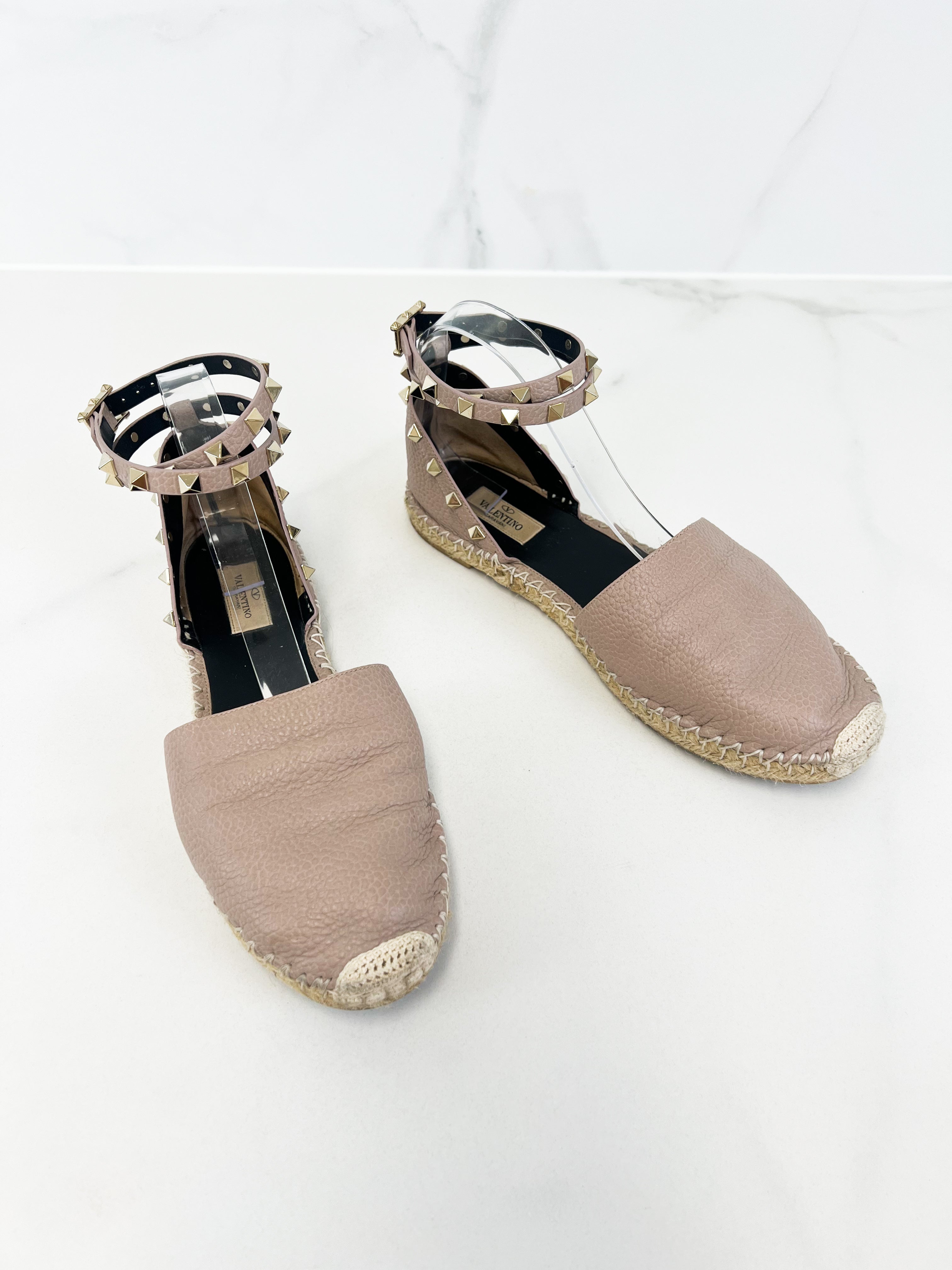Valentino Garavani Grained Leather Rockstud Espadrille Size 41