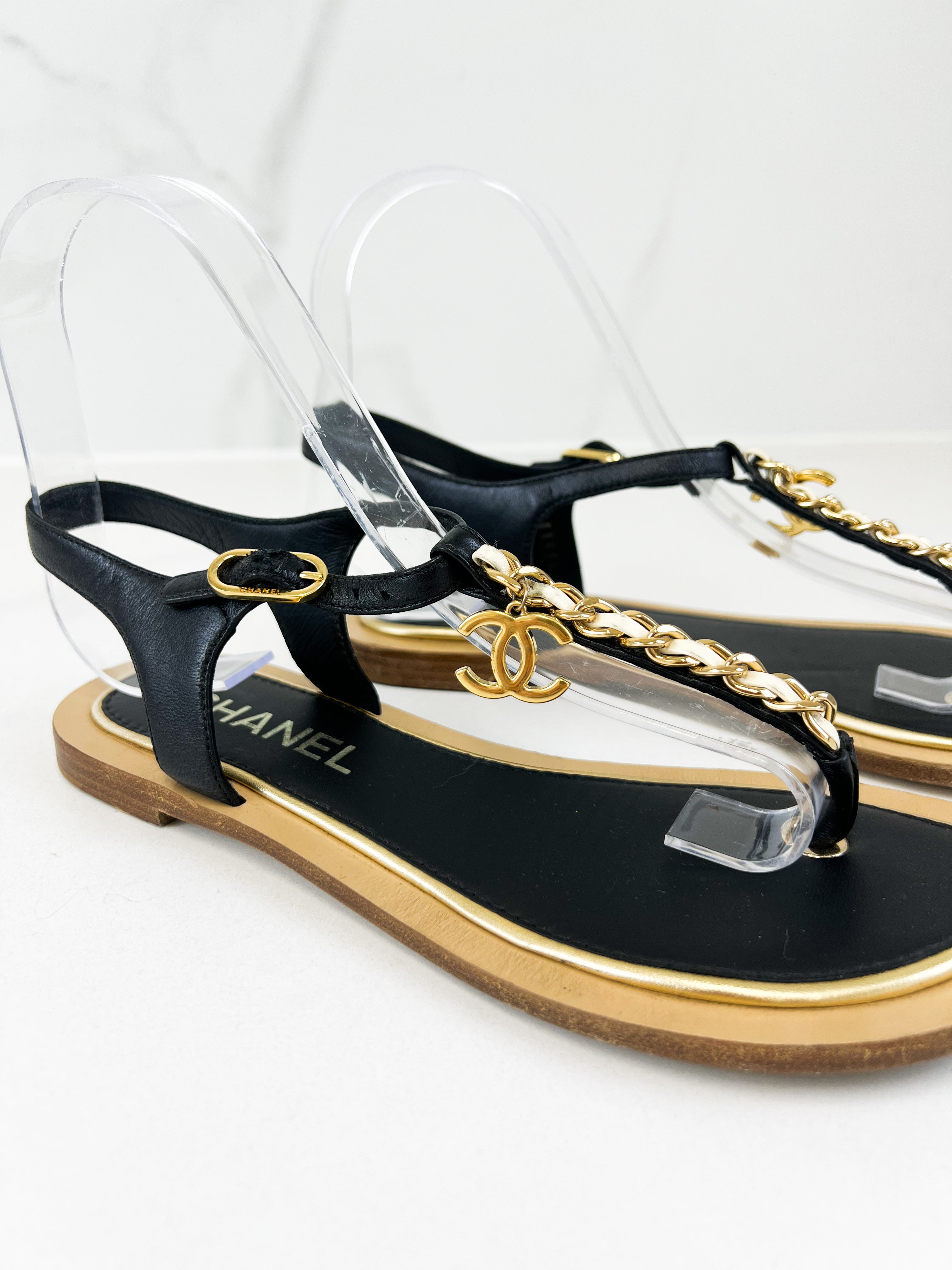 Chanel CC Chain Flat Chain Sandal Size 35