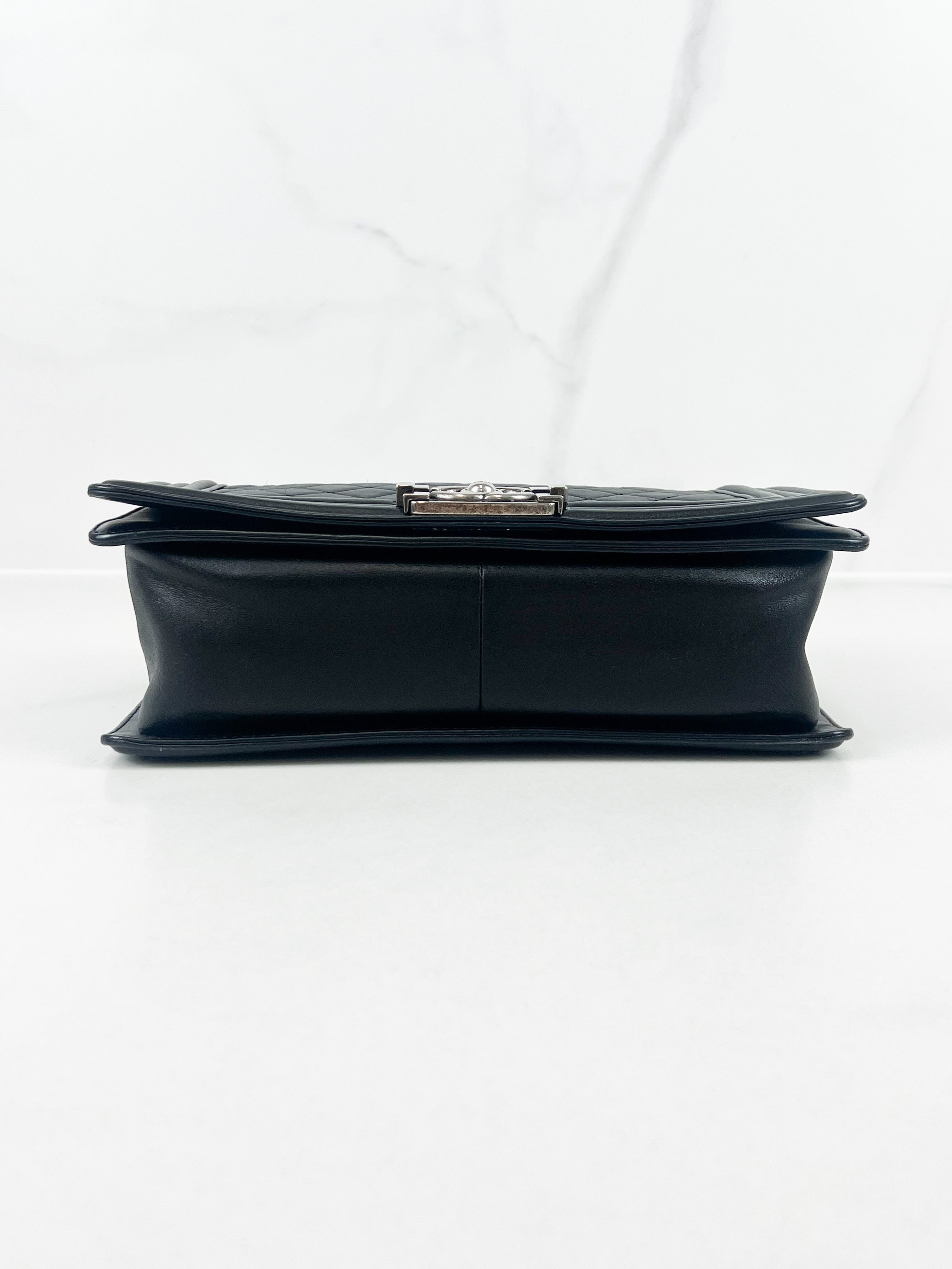 Chanel Old Medium Boy Bag in Black Quilted Lambskin with Ruthenium Hardware