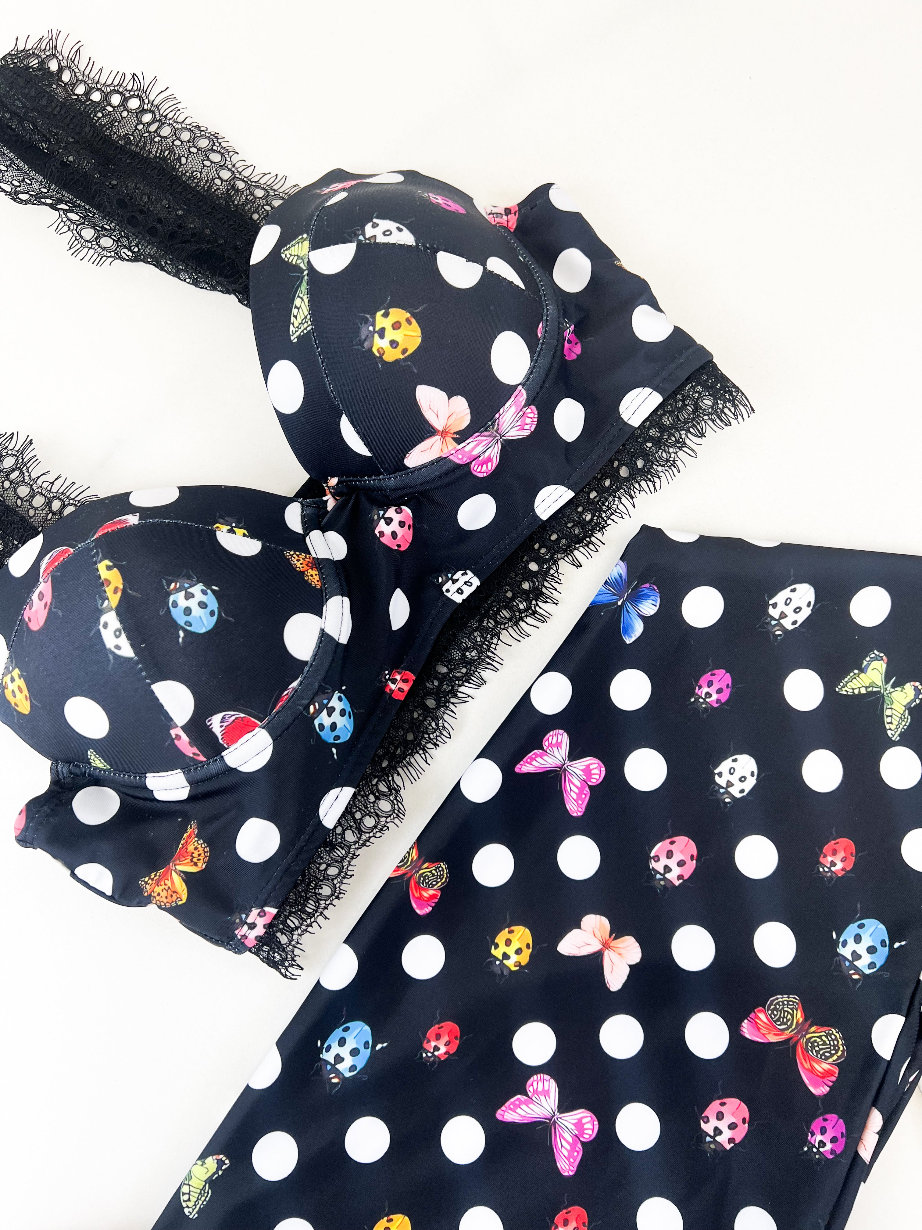 Versace Ladybug Multicolour Polkadot Print Bustier Crop Top & Legging Set