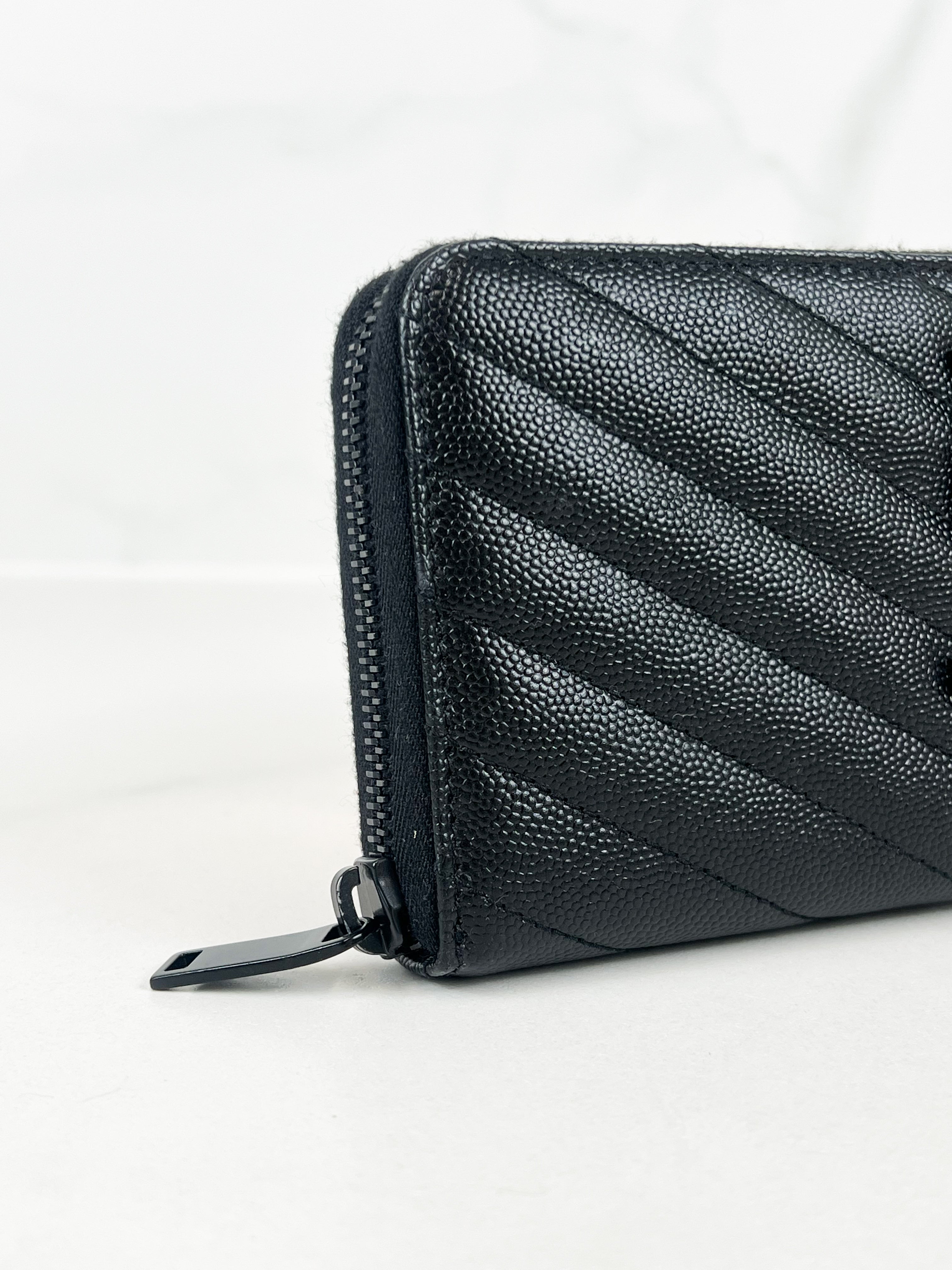 Saint Laurent Monogram Zip Around Wallet in GHW