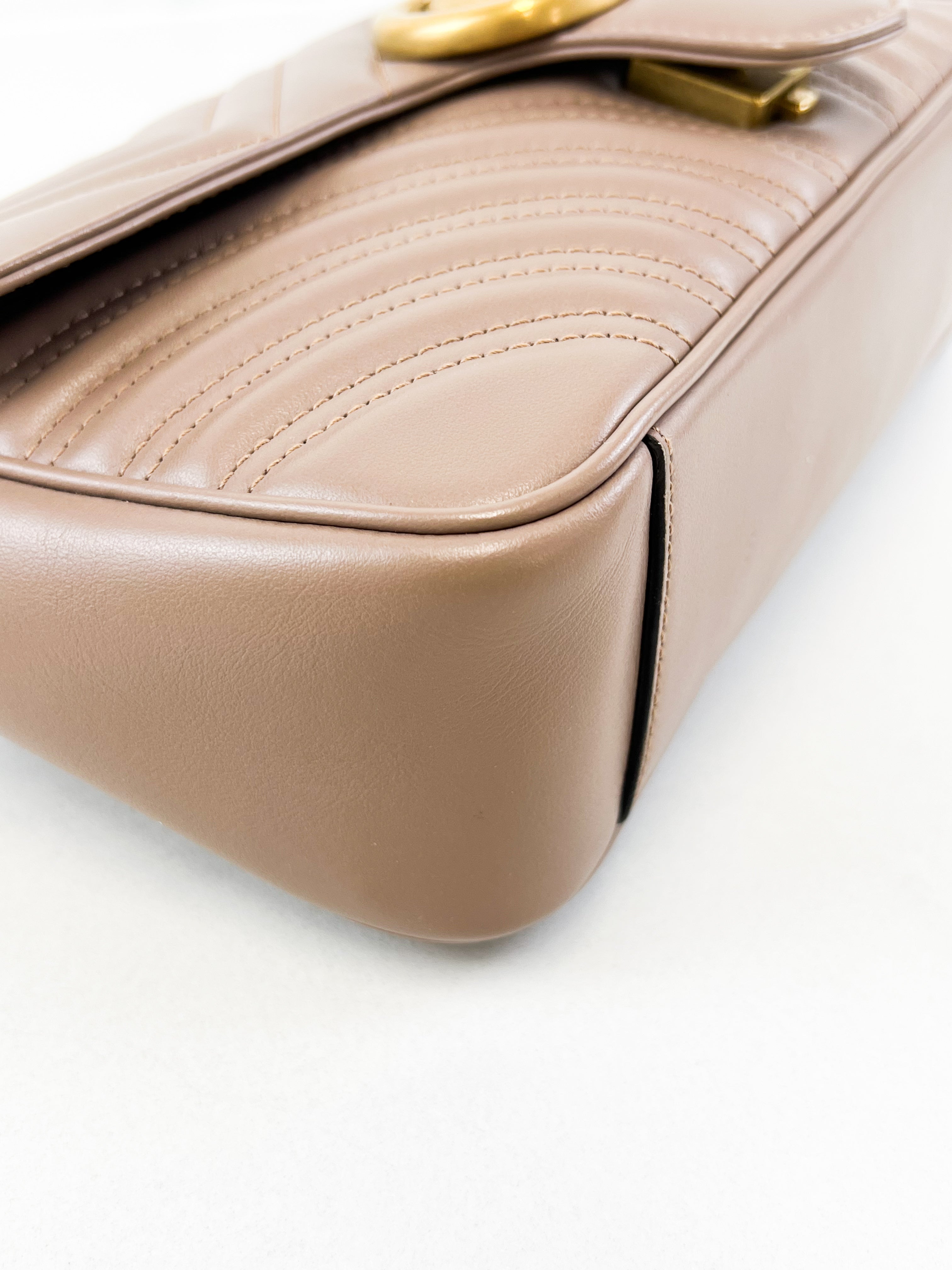 Gucci Taupe GG Marmont Matelasse Small Flap Shoulder Bag