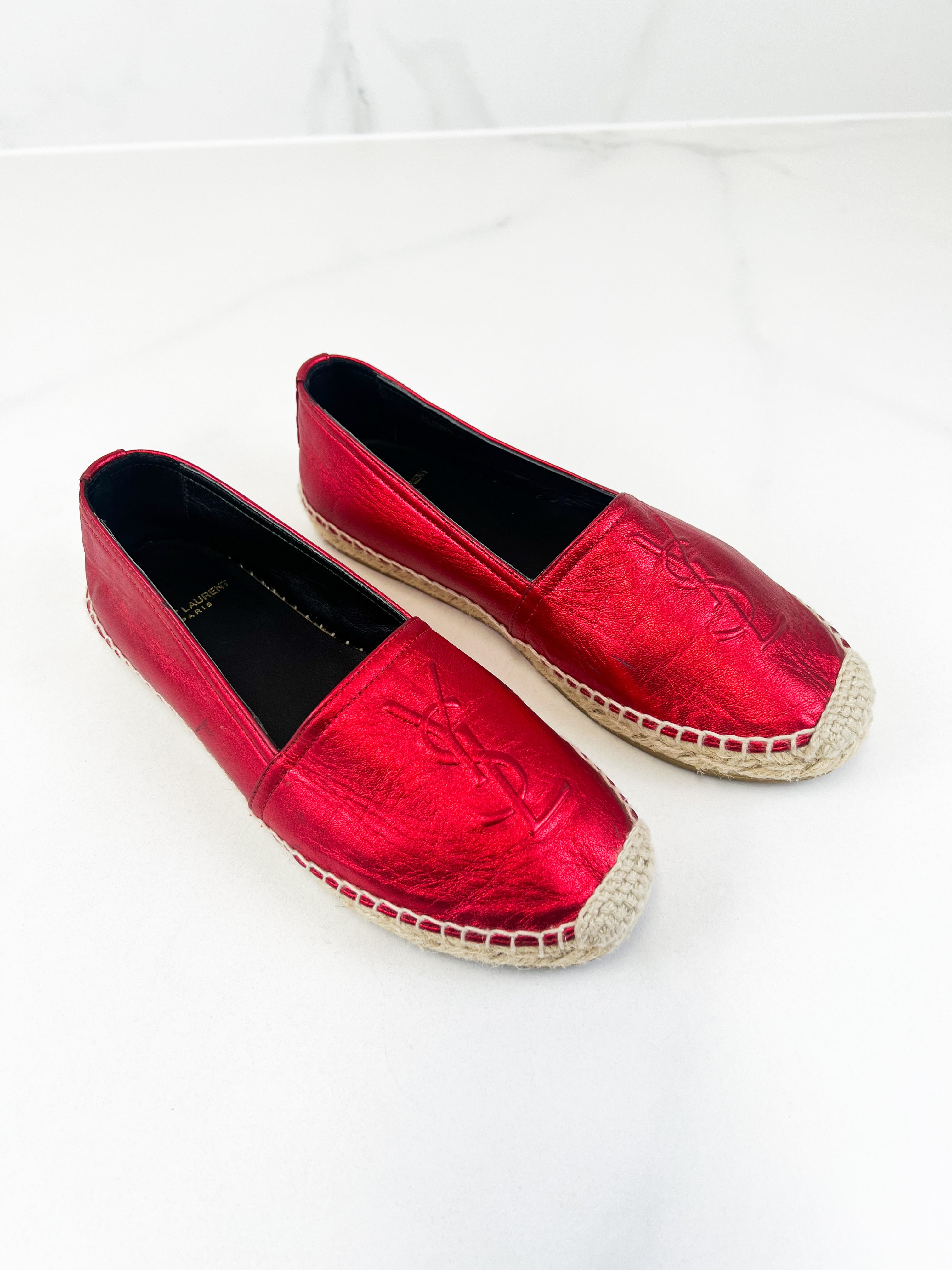 Saint Laurent Monogram Metallic Espadrilles Size 36