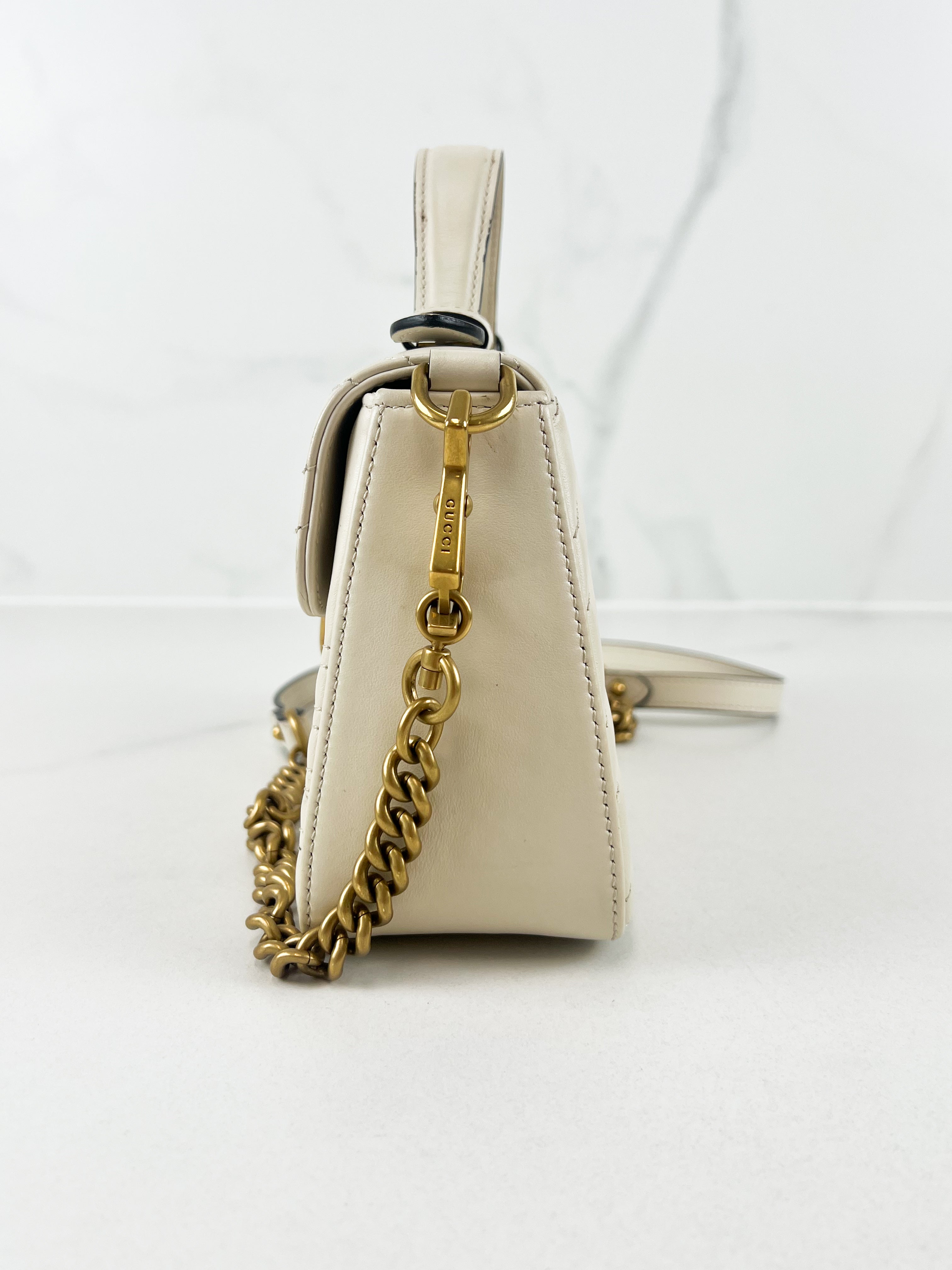Gucci GG Marmont Matelasse Top Handle Bag in White