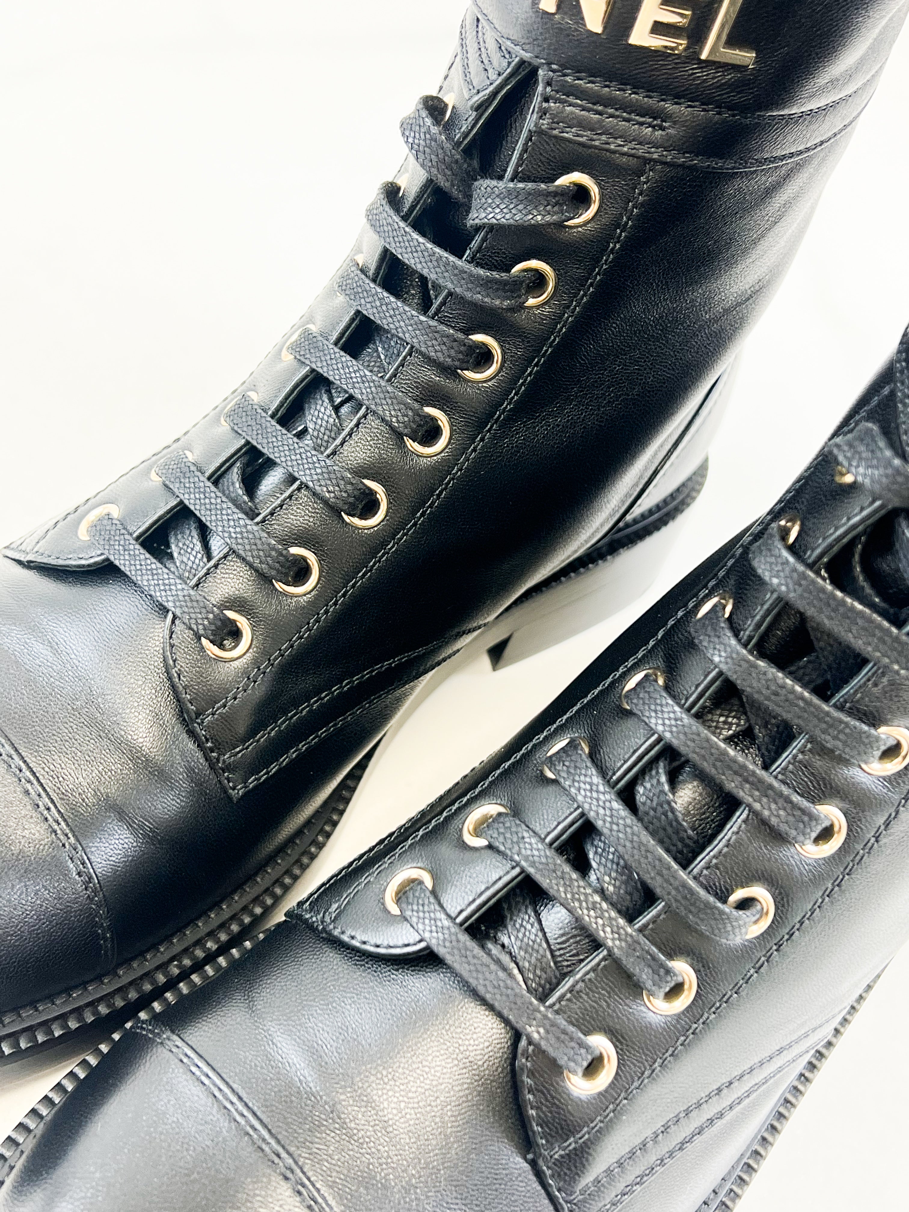 Chanel 21B Lace Up Combat Boot Size 40.5