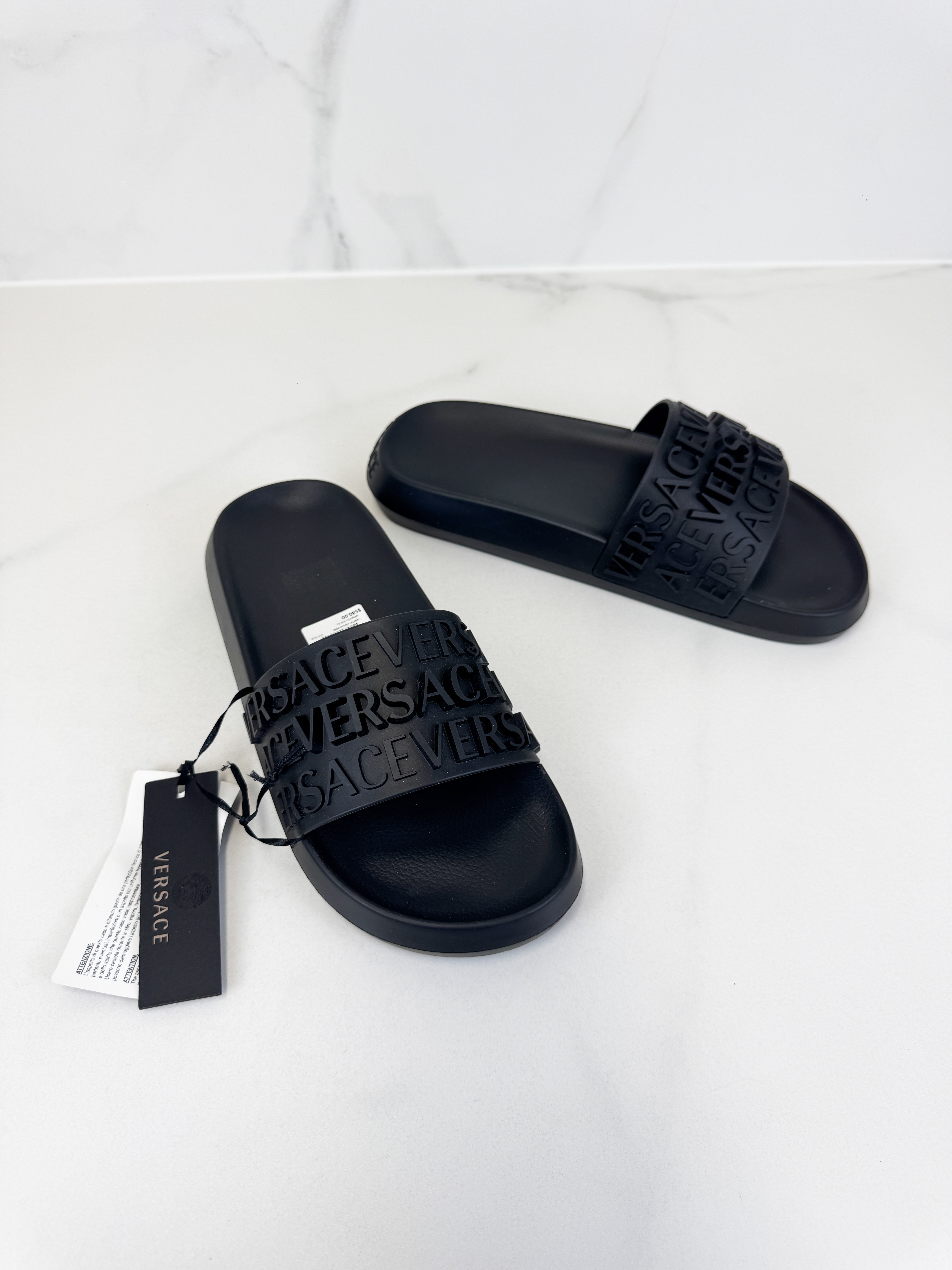 Versace Logo Embossed Black Rubber Slides Size 42