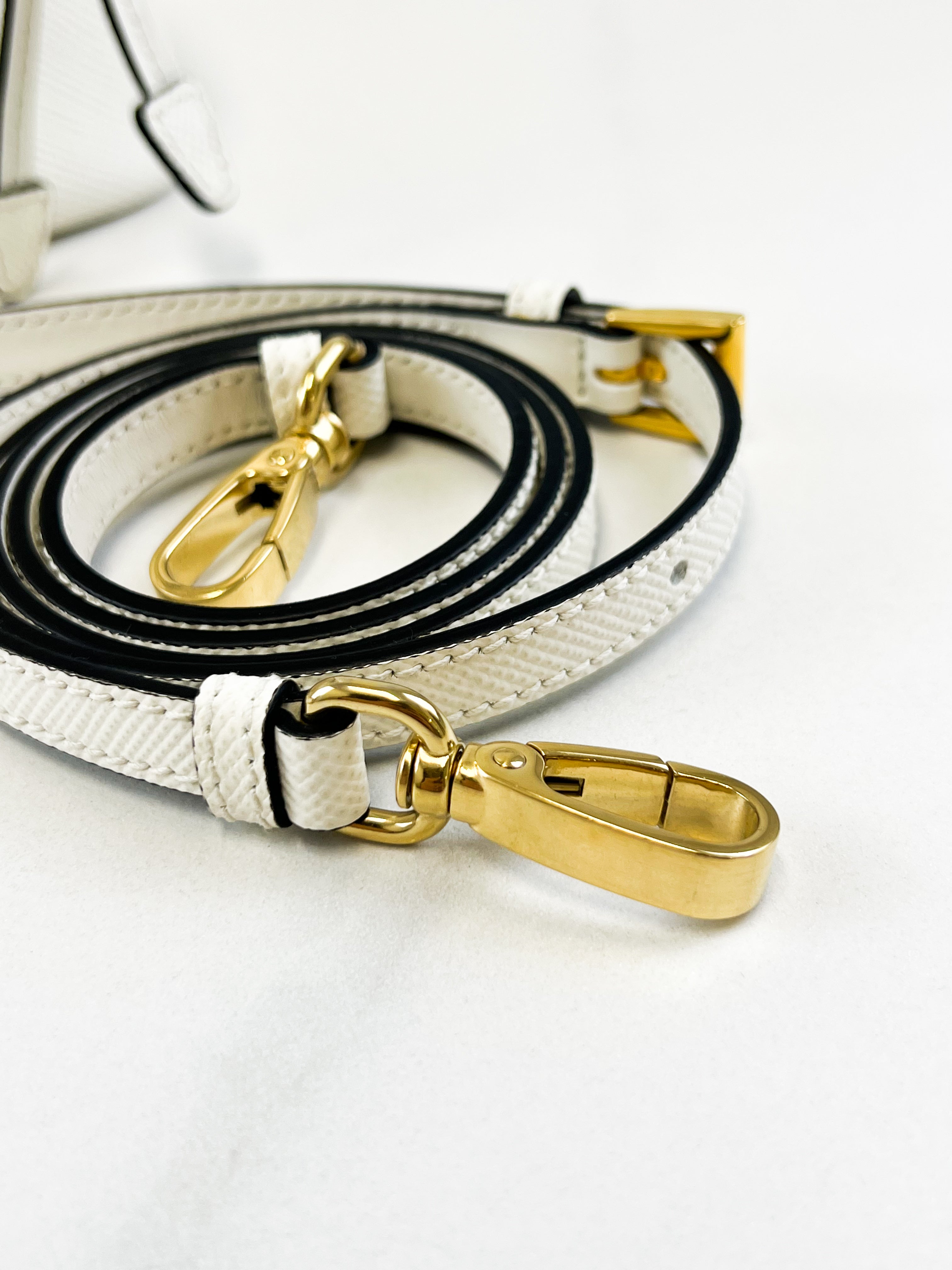 Prada Saffiano Top Handle Bucket Bag in White
