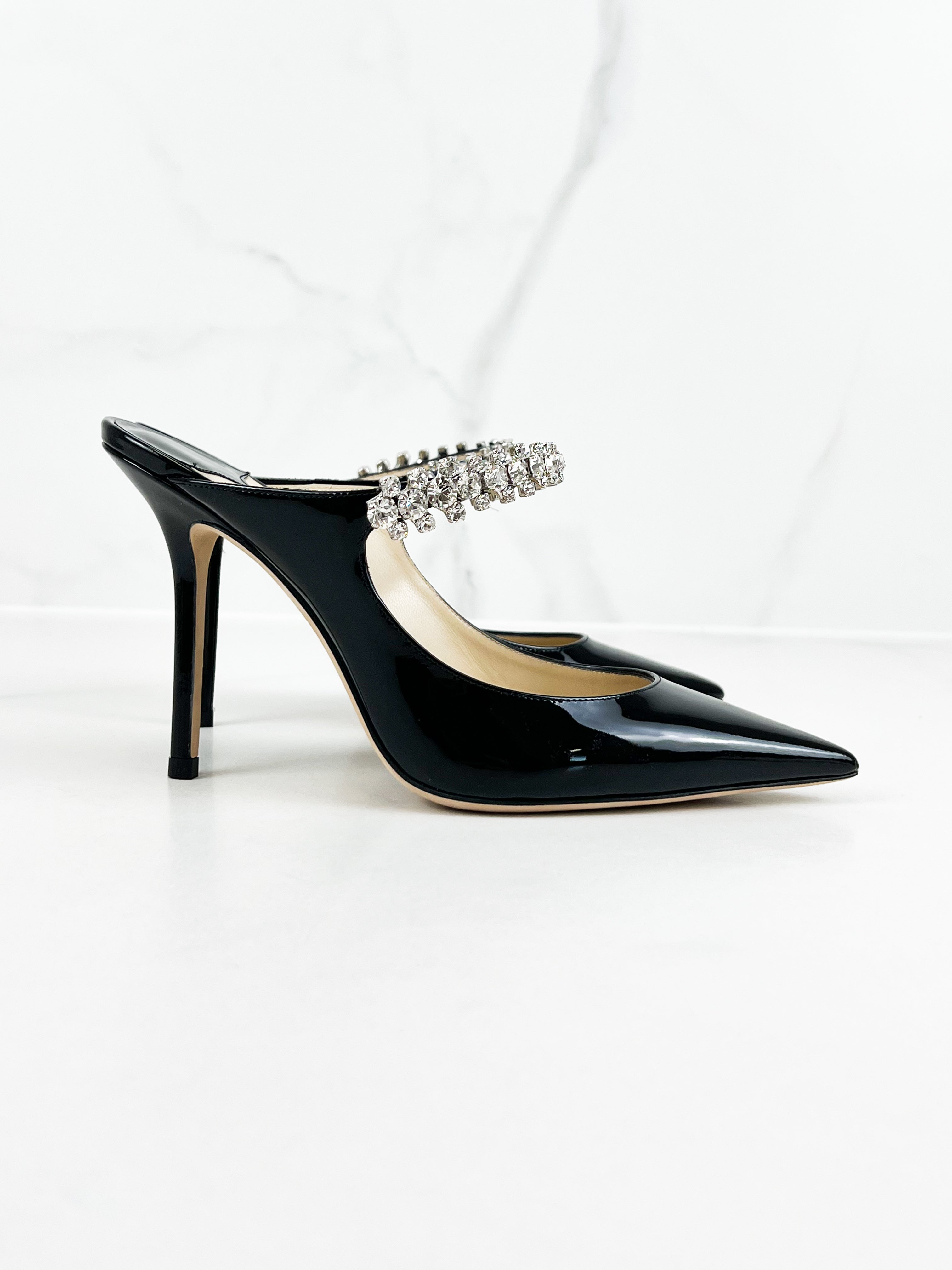 Jimmy Choo Bing Patent Black Leather Mule Size 36