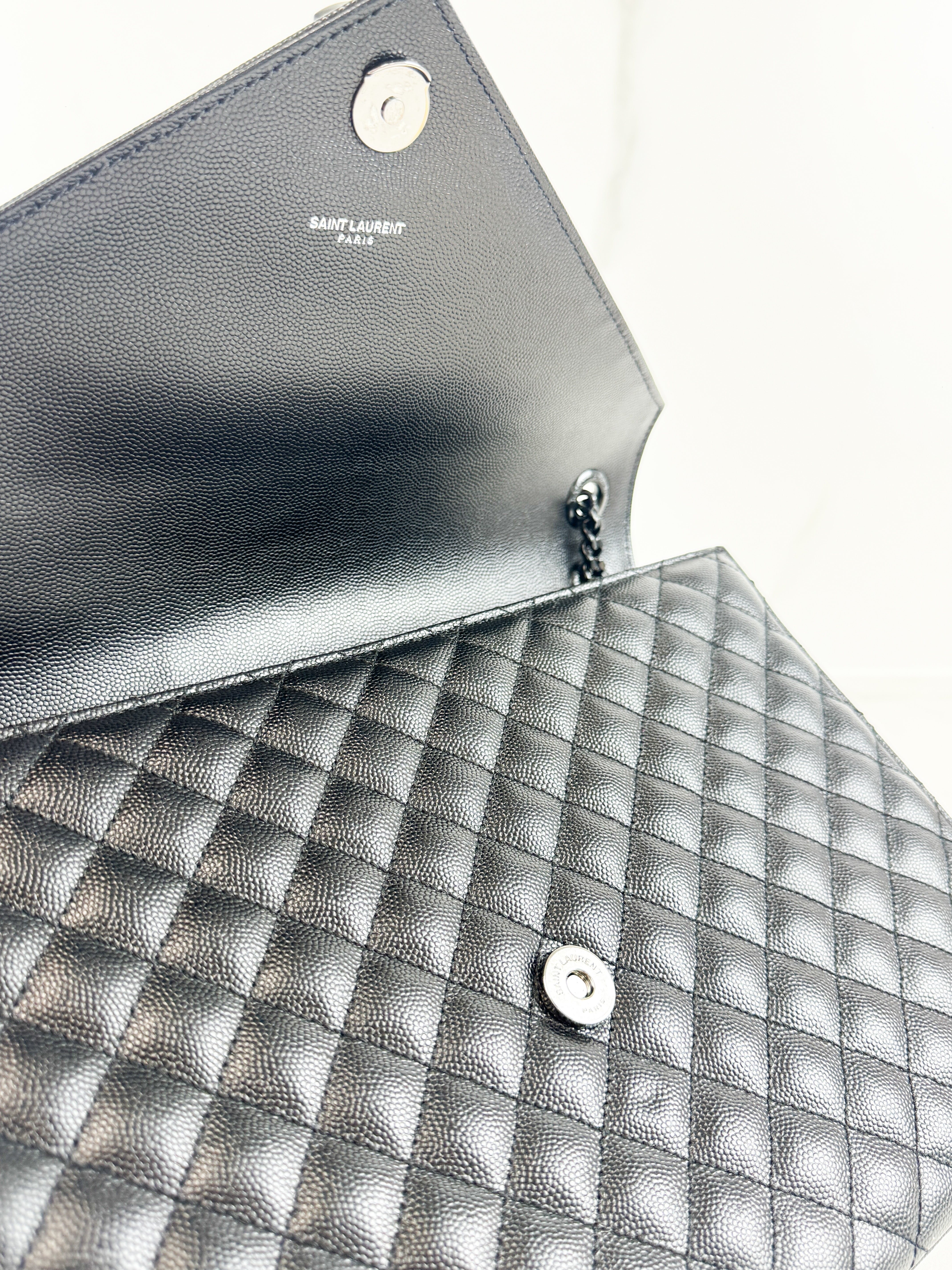 Saint Laurent Black Large Envelope Bag with Black Hardware