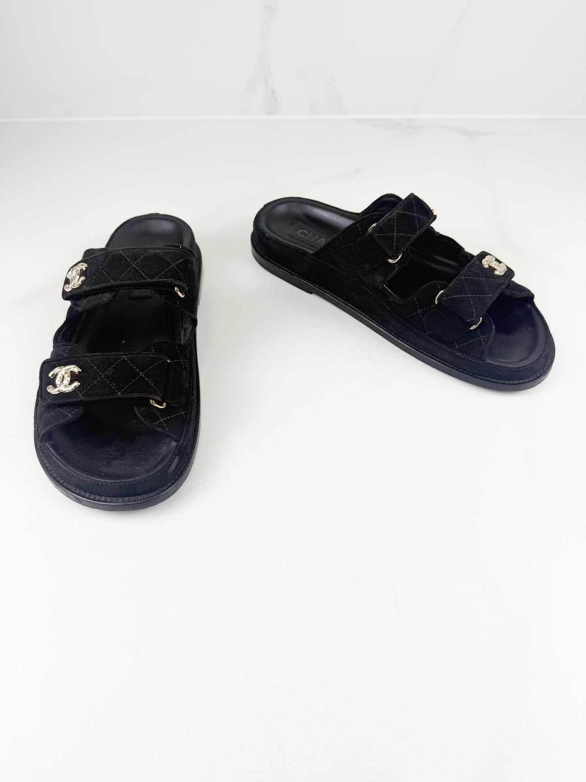Chanel Black Quilted Double-Strap CC Logo Dad Sandals