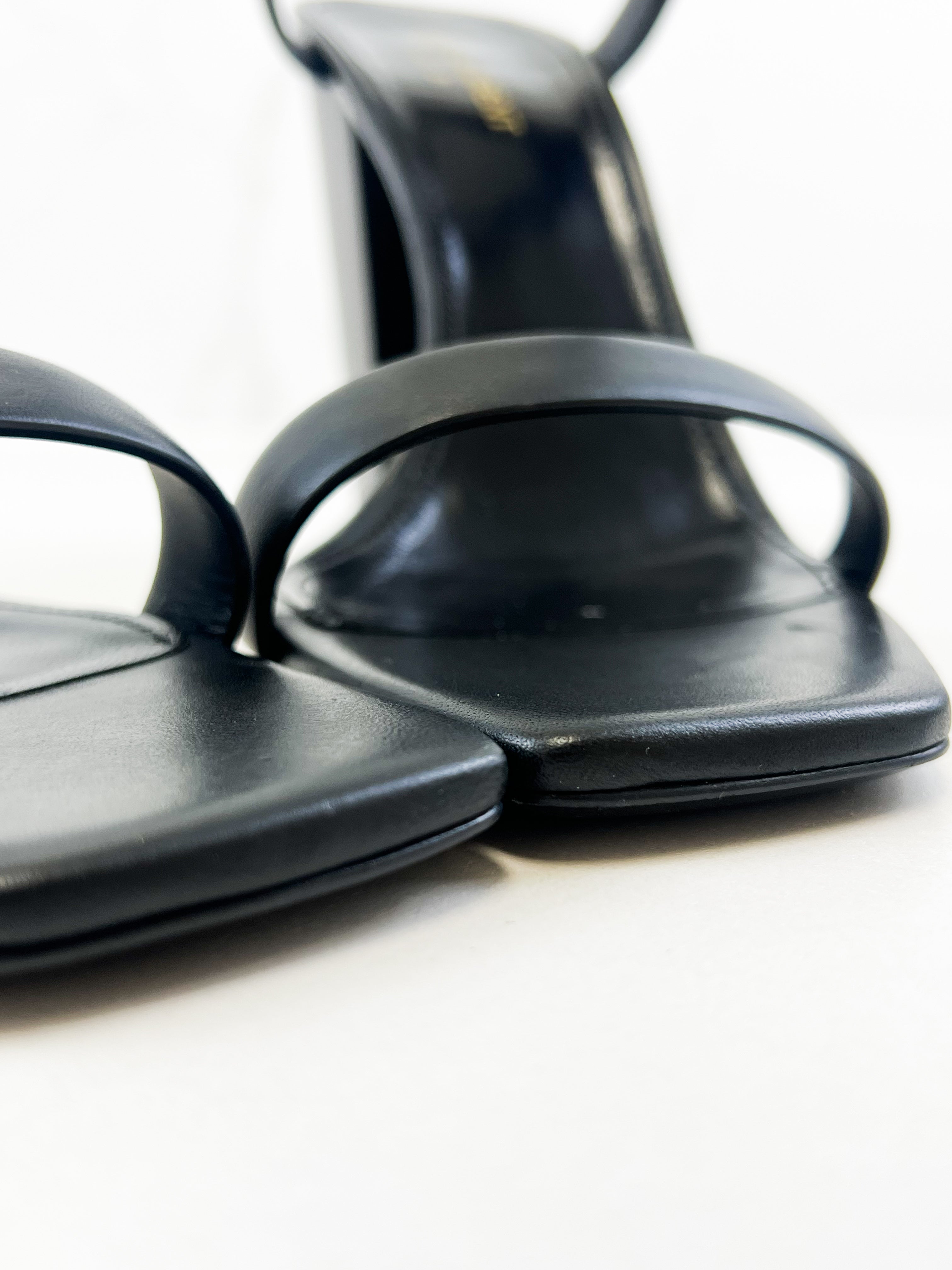 Saint Laurent Black Leather Sandal Heel Size 41