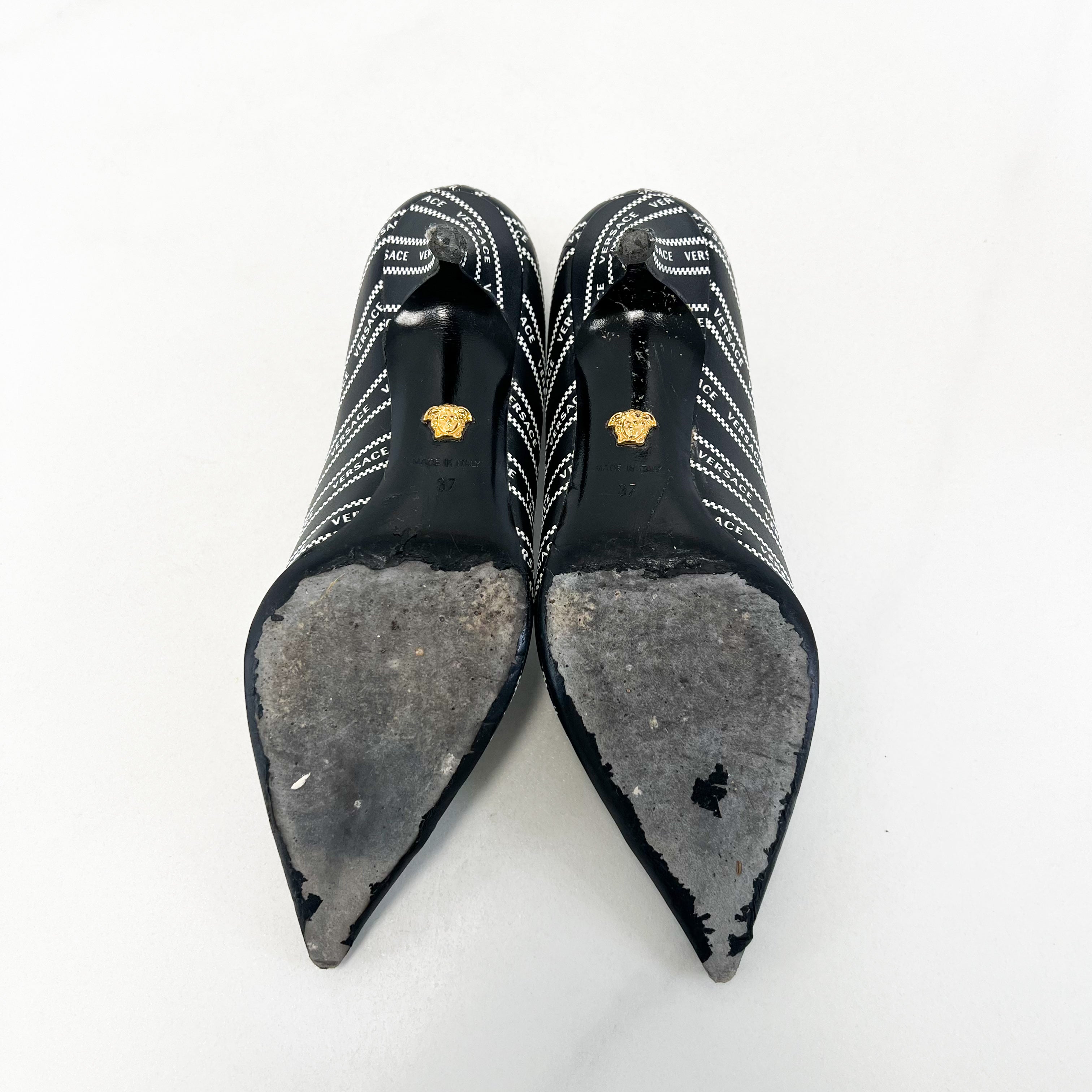 Versace Multicolour Logo Kitten Heel Pump Size 37