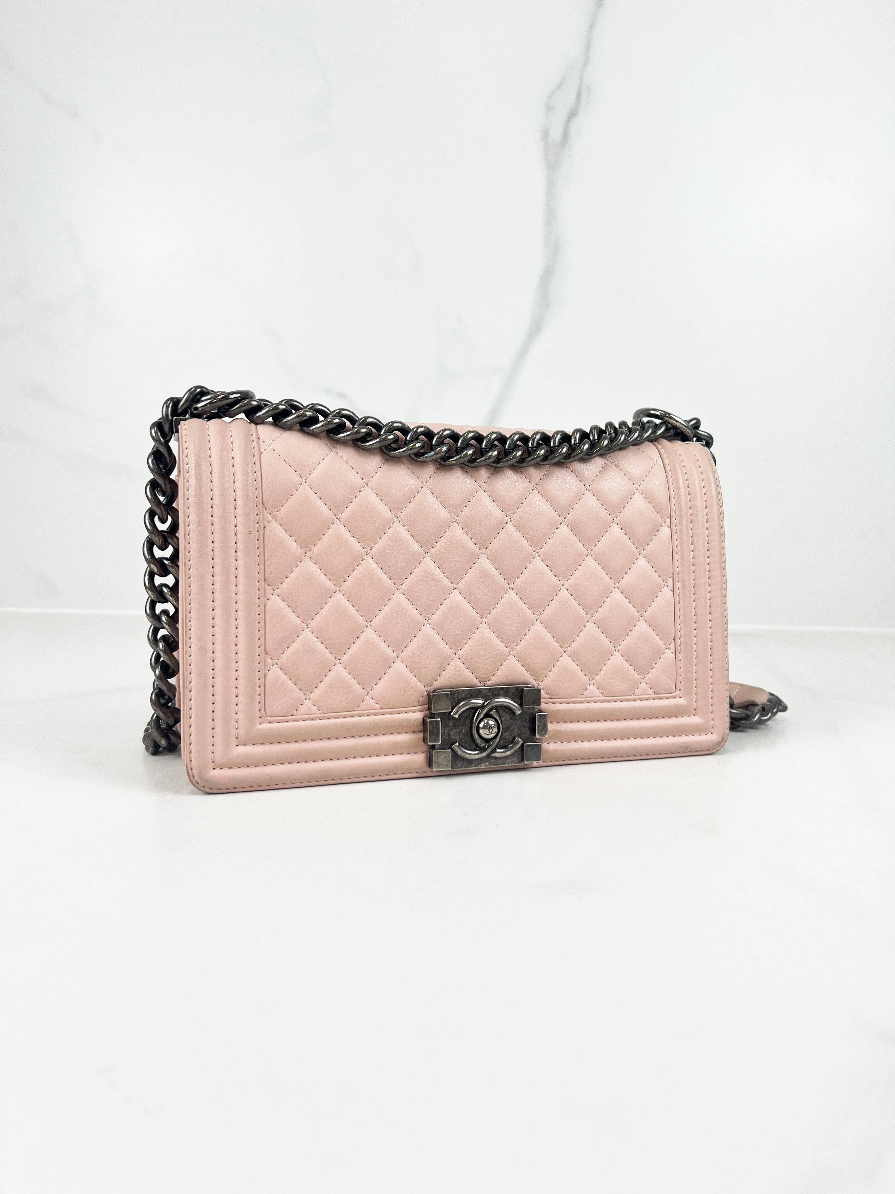 Chanel Old Medium Boy Bag in Pink Quilted Calfskin with Ruthenium Hardware