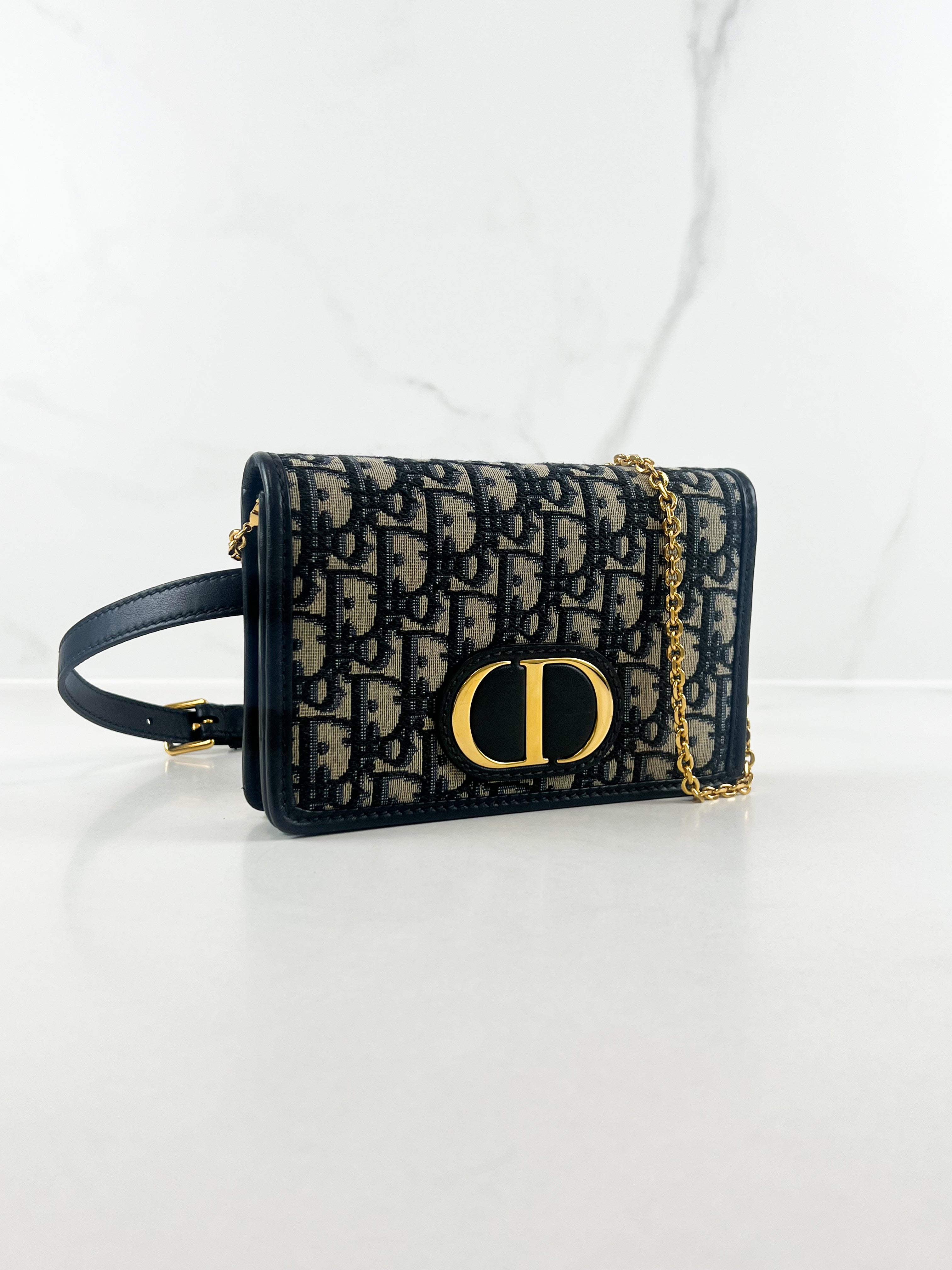 Christian Dior 2-in-1 30 Montaigne Pouch Blue Dior Oblique Jacquard