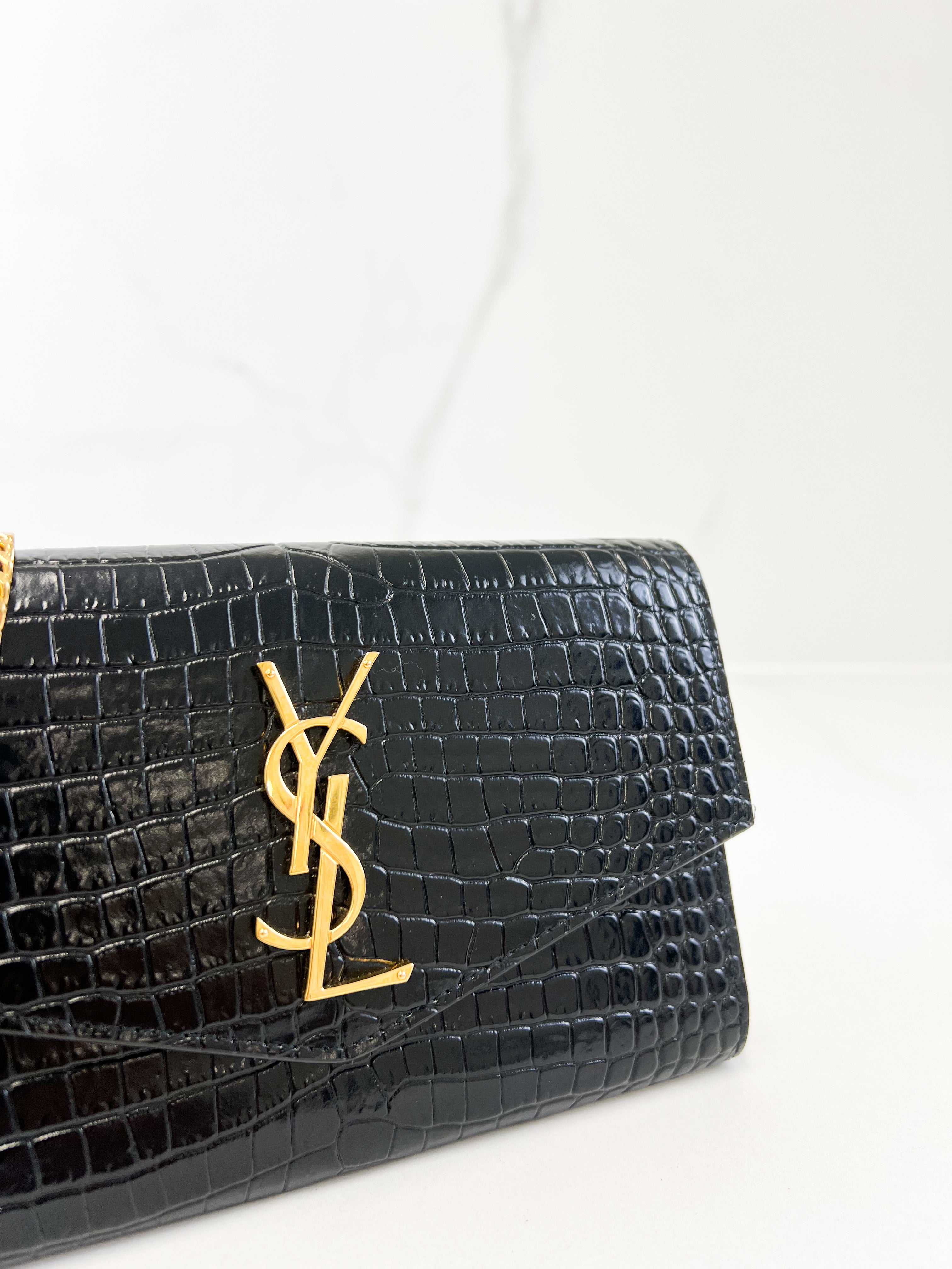 Saint Laurent Uptown Chain Wallet in Croc Leather