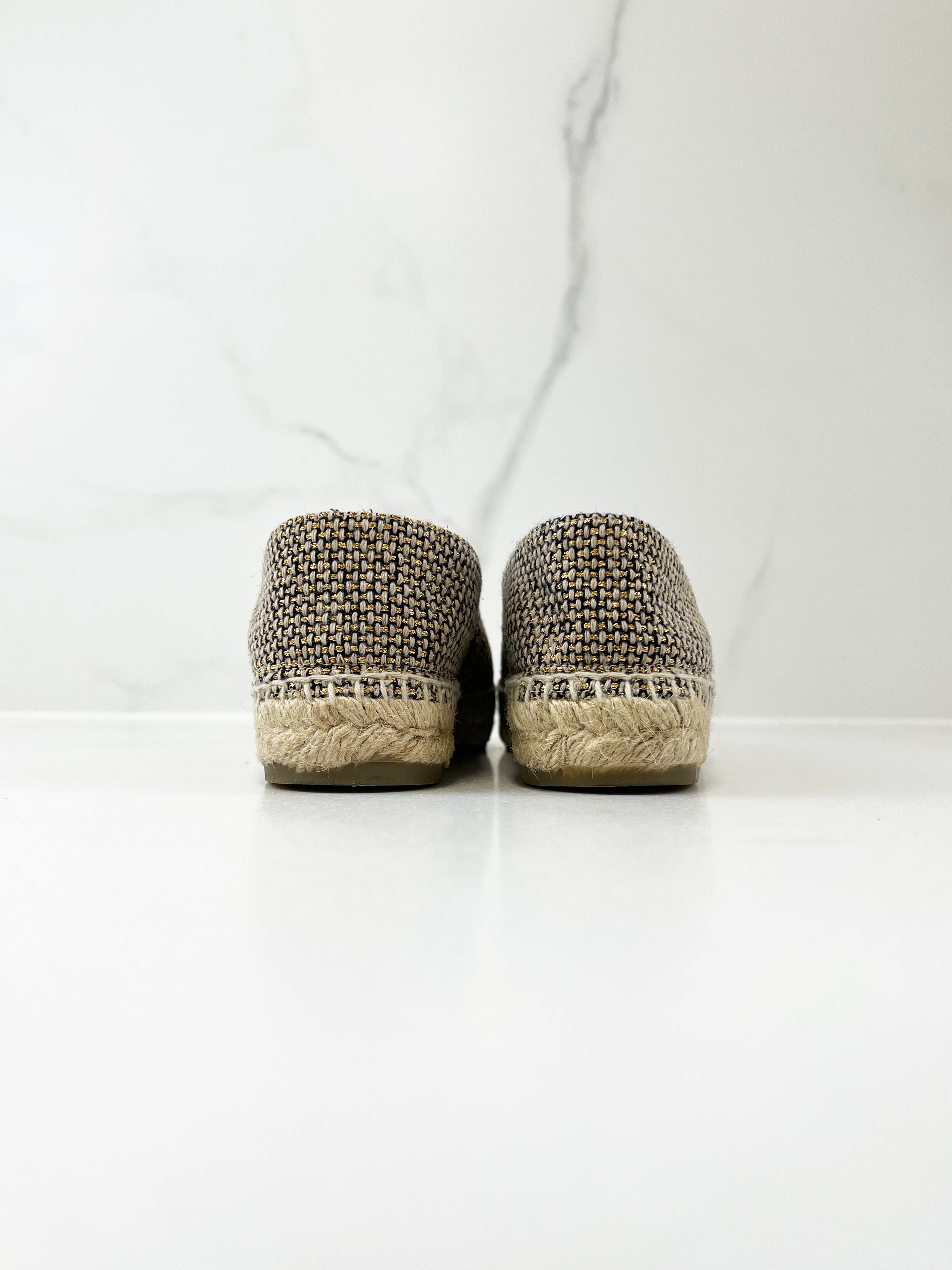 Chanel CC Gold & Black Fabric Espadrille Size 37