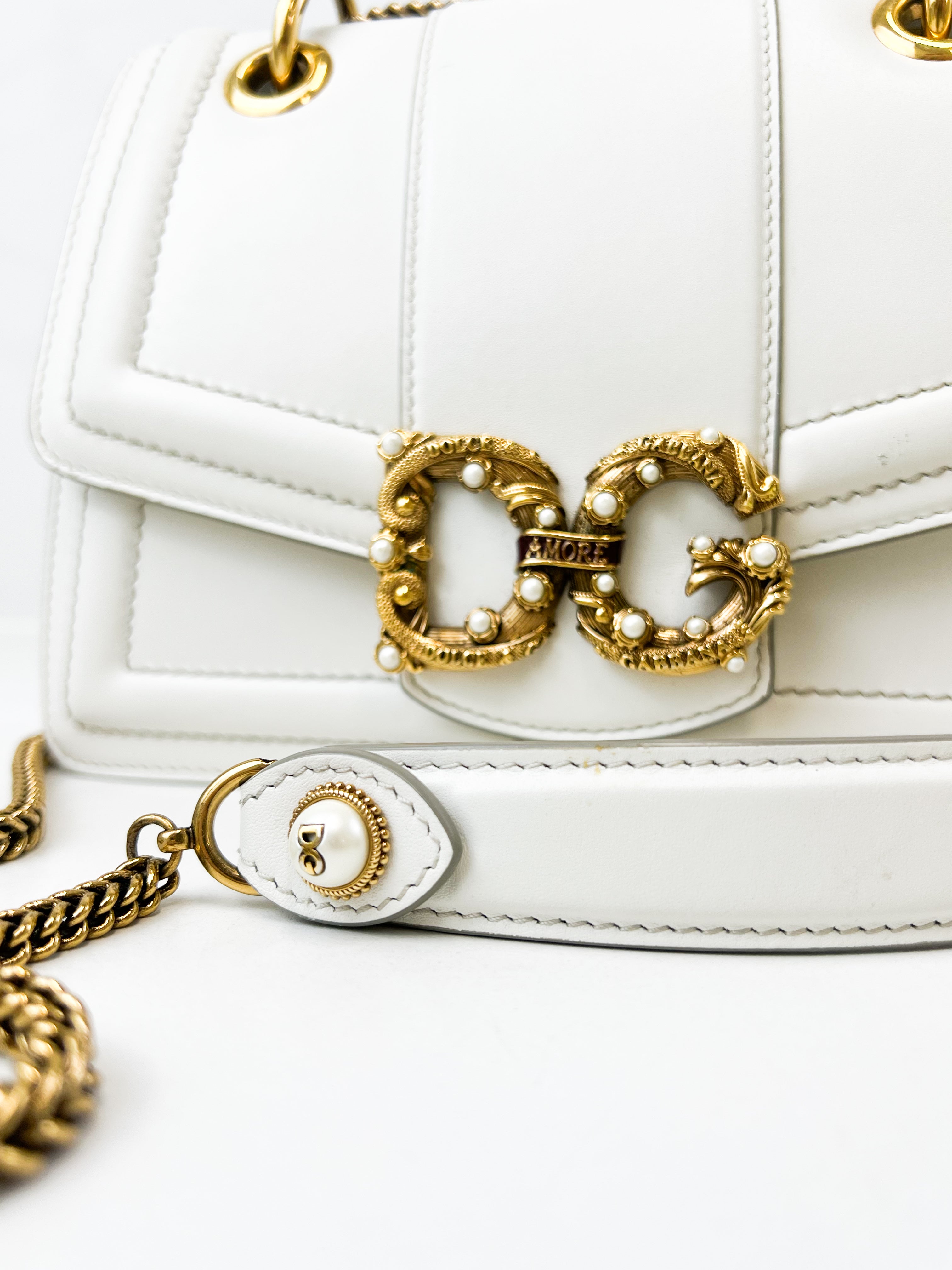 Dolce & Gabbana Amore Chain Shoulder Bag in White with GHW
