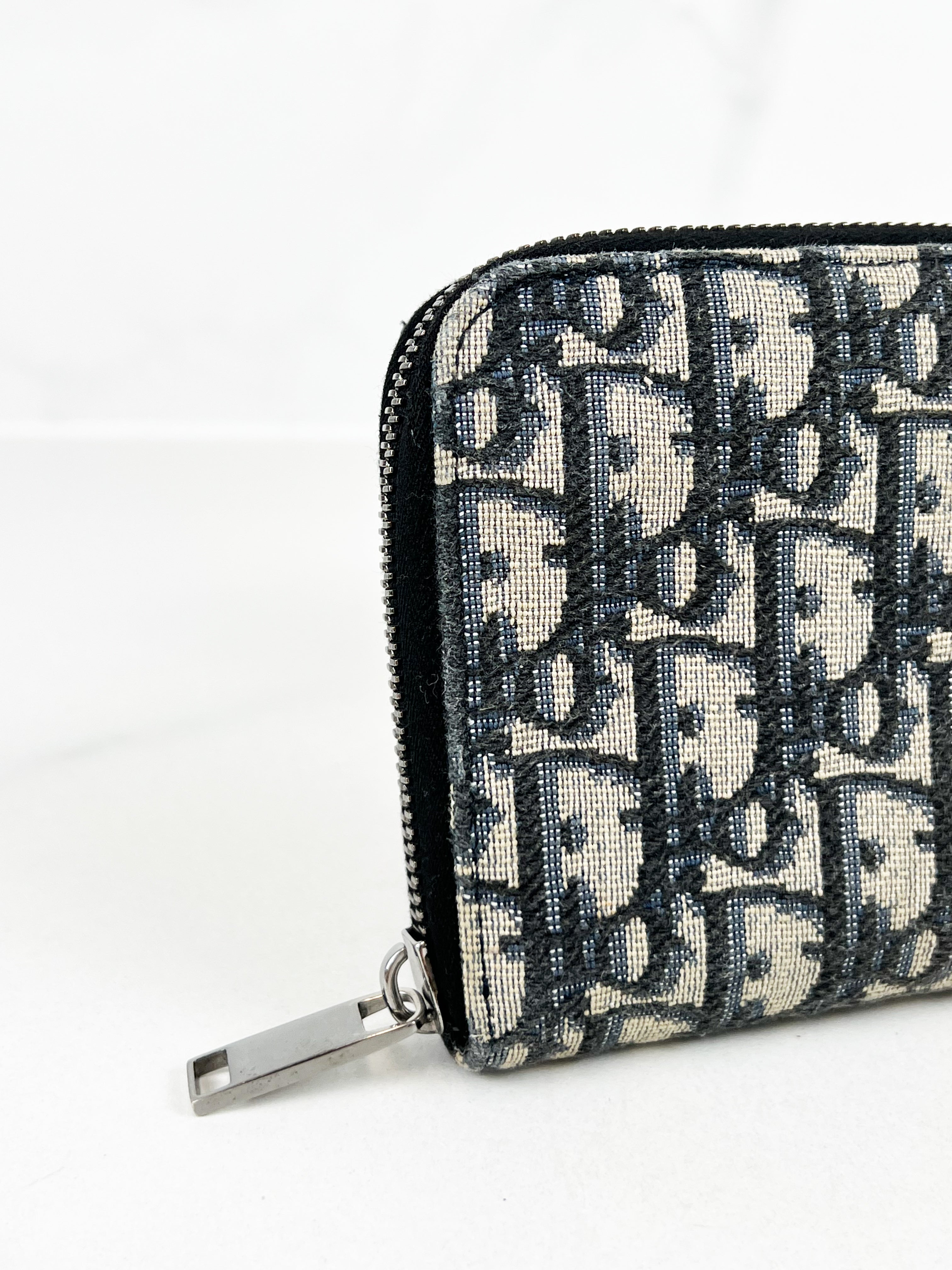 Christian Dior Navy Oblique Zipper Wallet