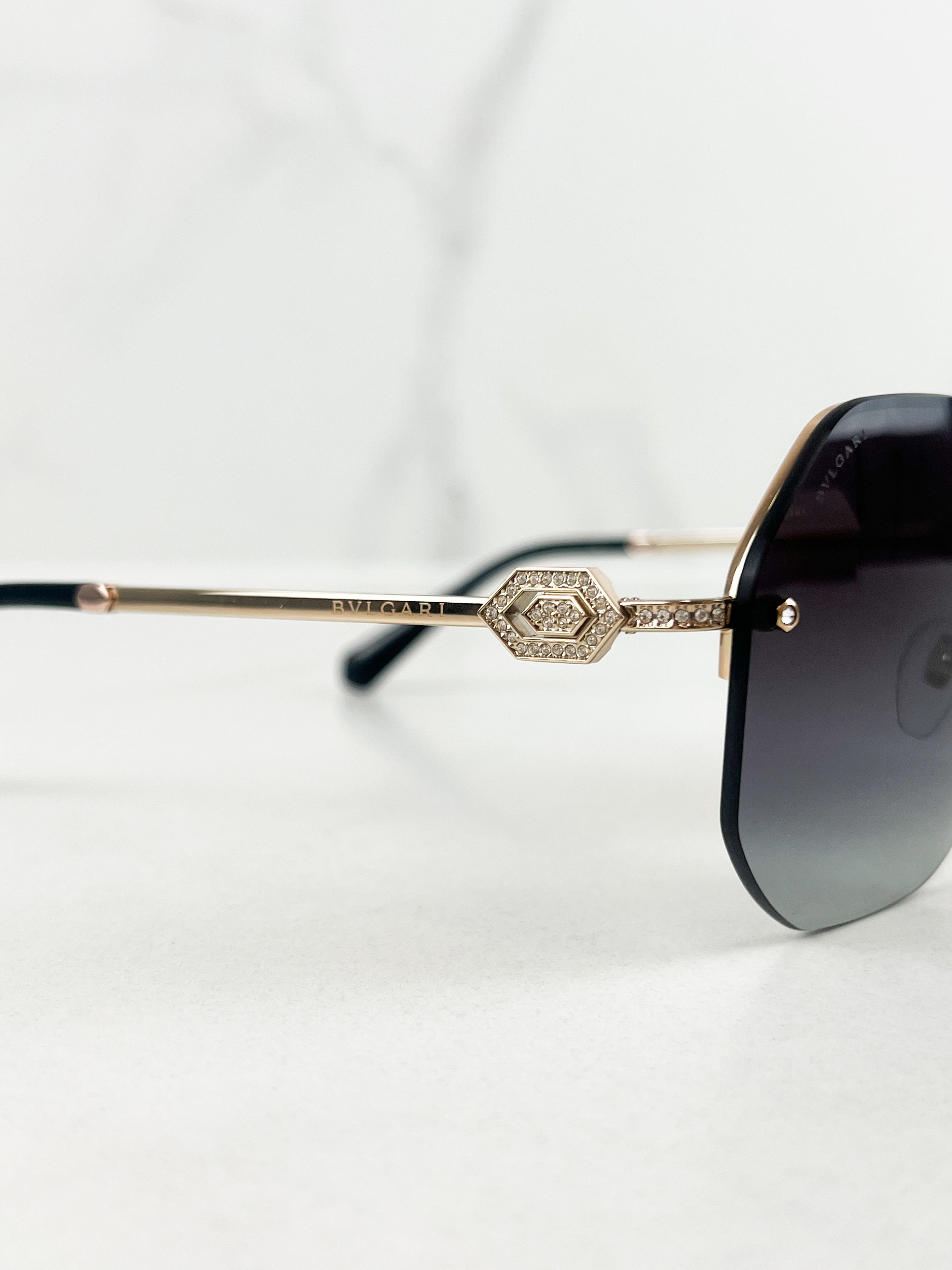 Bvlgari Rimless Geometric Grey Embellished Sunglasses