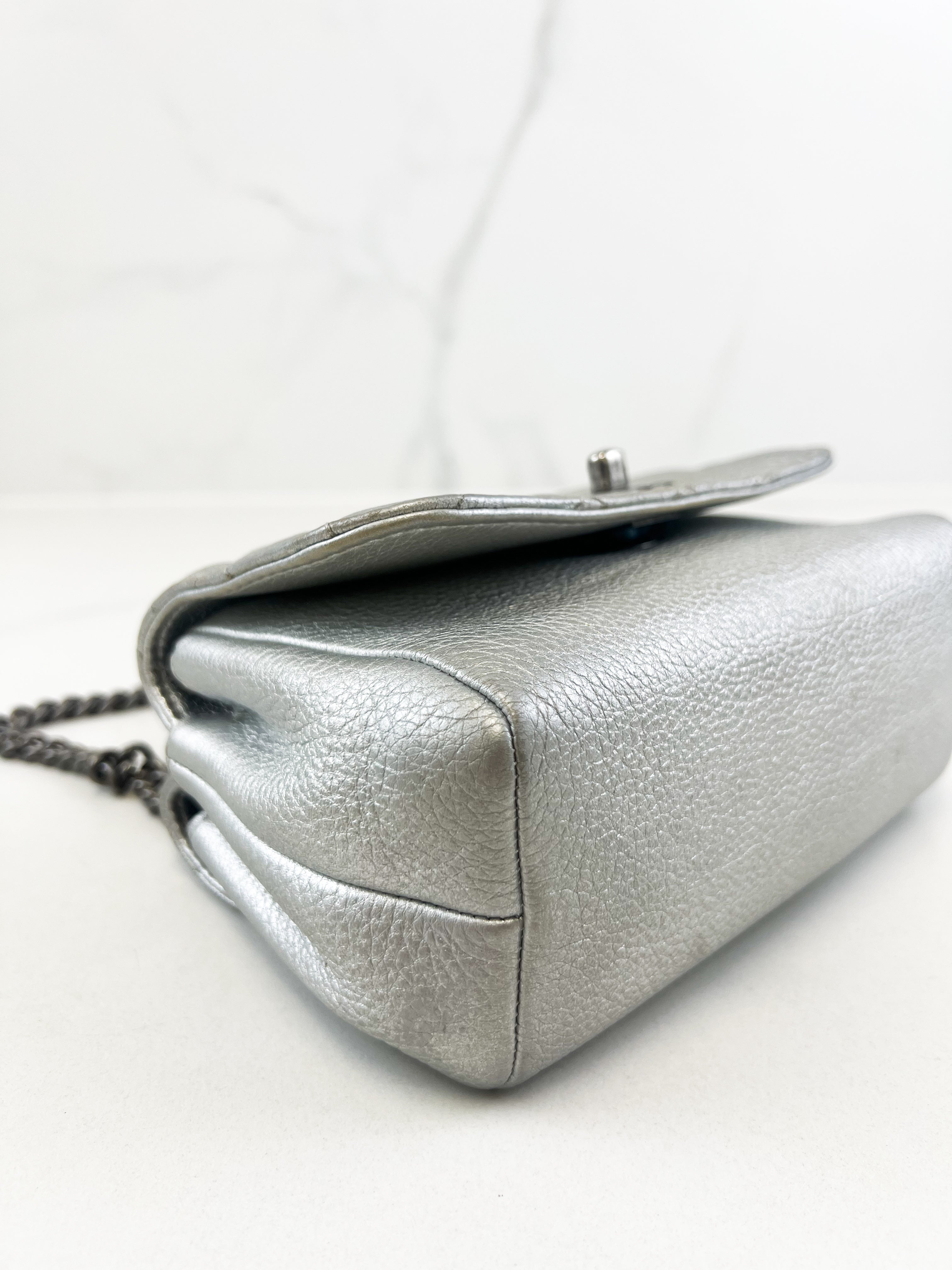 Chanel Quilted Caviar Mini Coco Silver Top Handle Bag