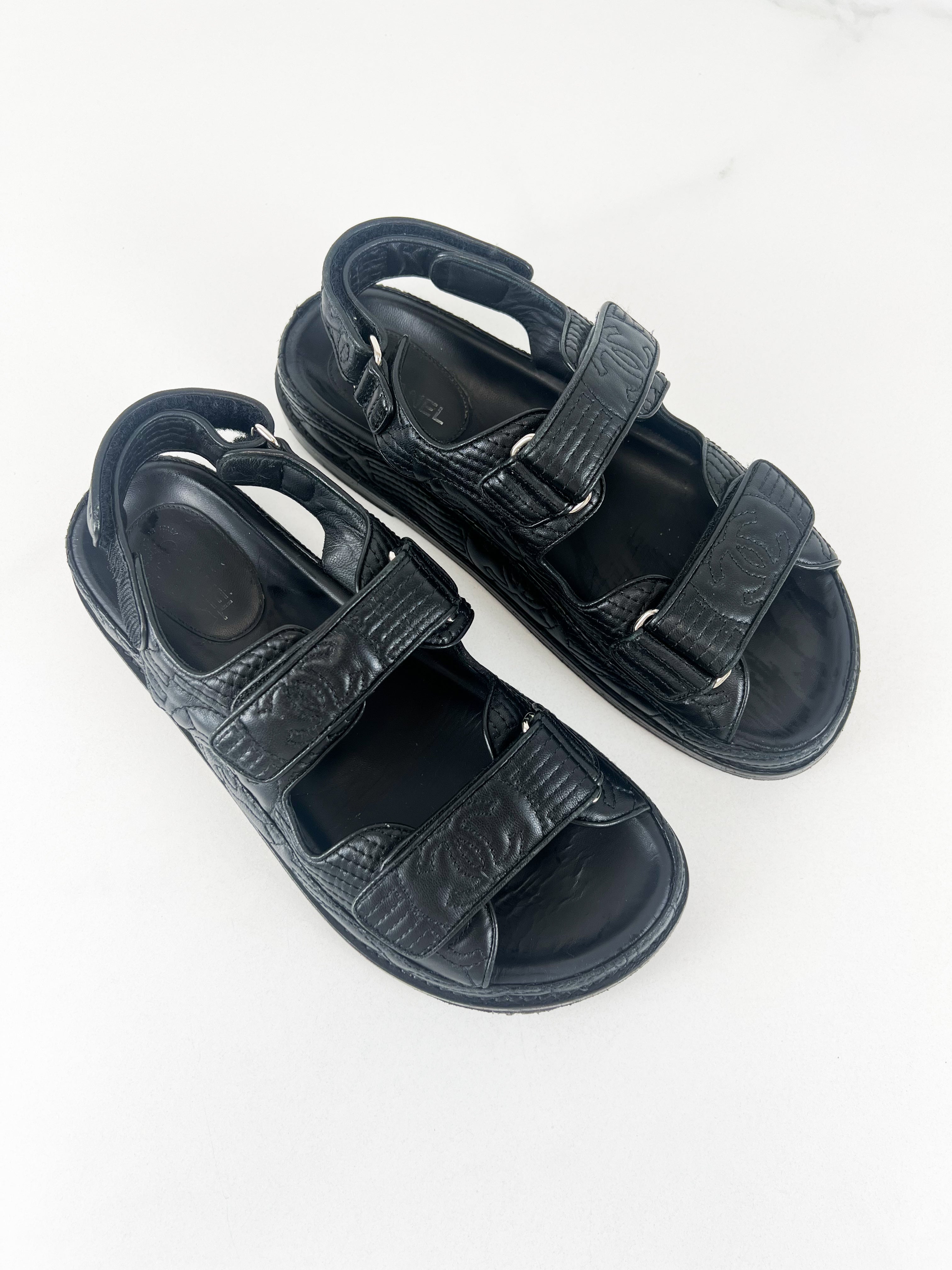 Chanel Black Leather Dad Sandal Size 38C