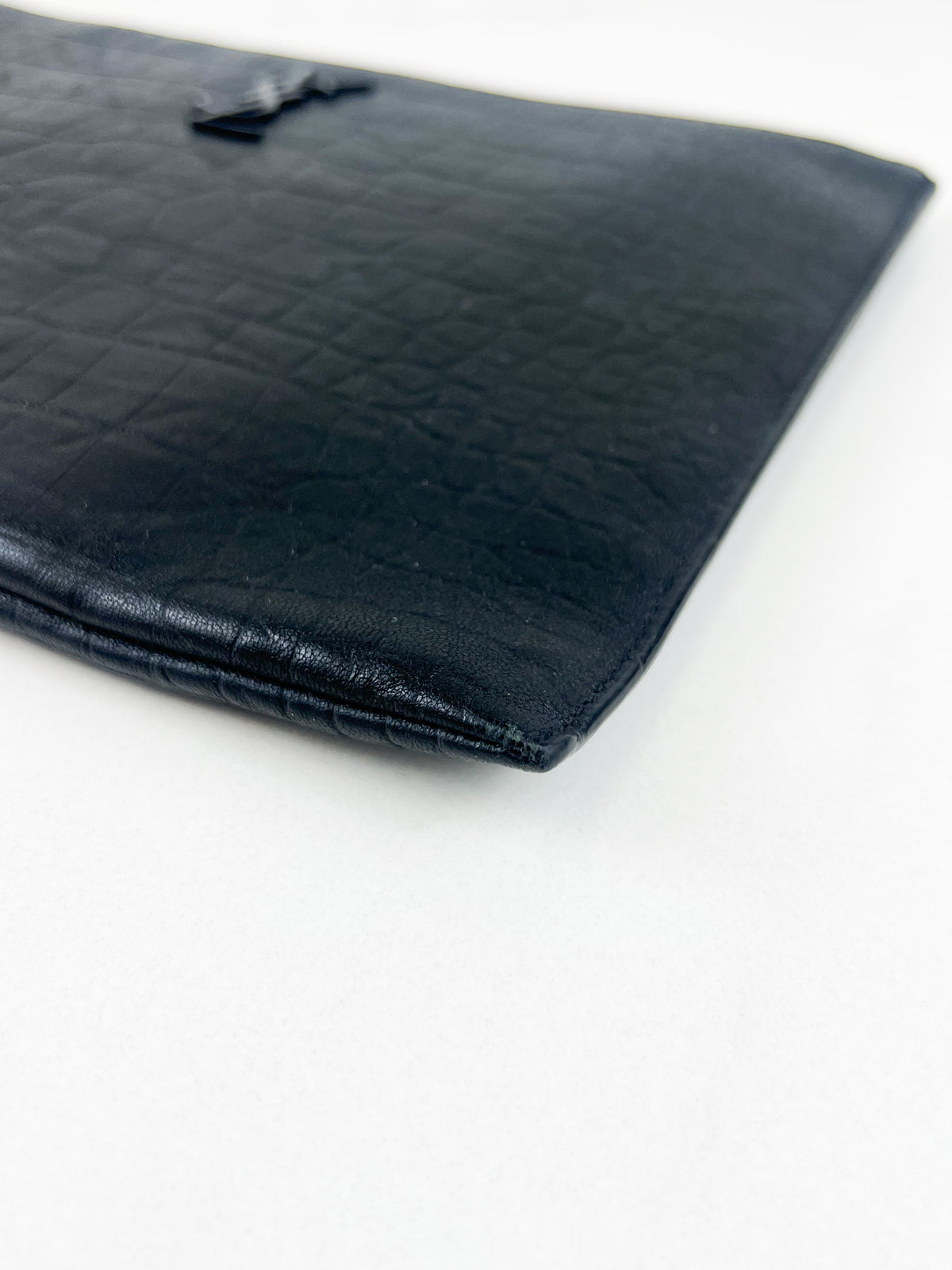 Saint Laurent Croc Embossed Pouch with Black Hardware