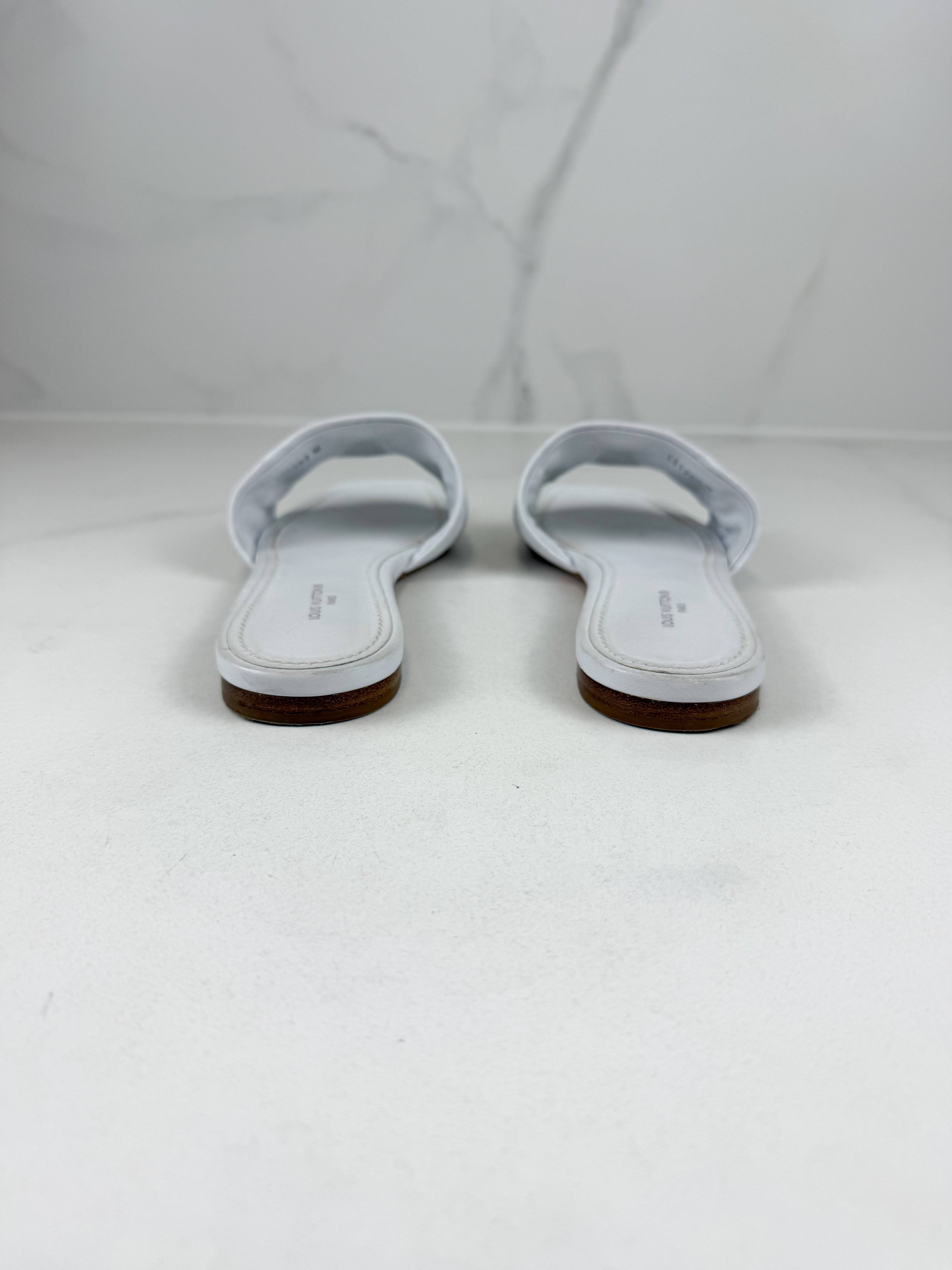 Louis Vuitton White Revival Flat Mule Size 37.5