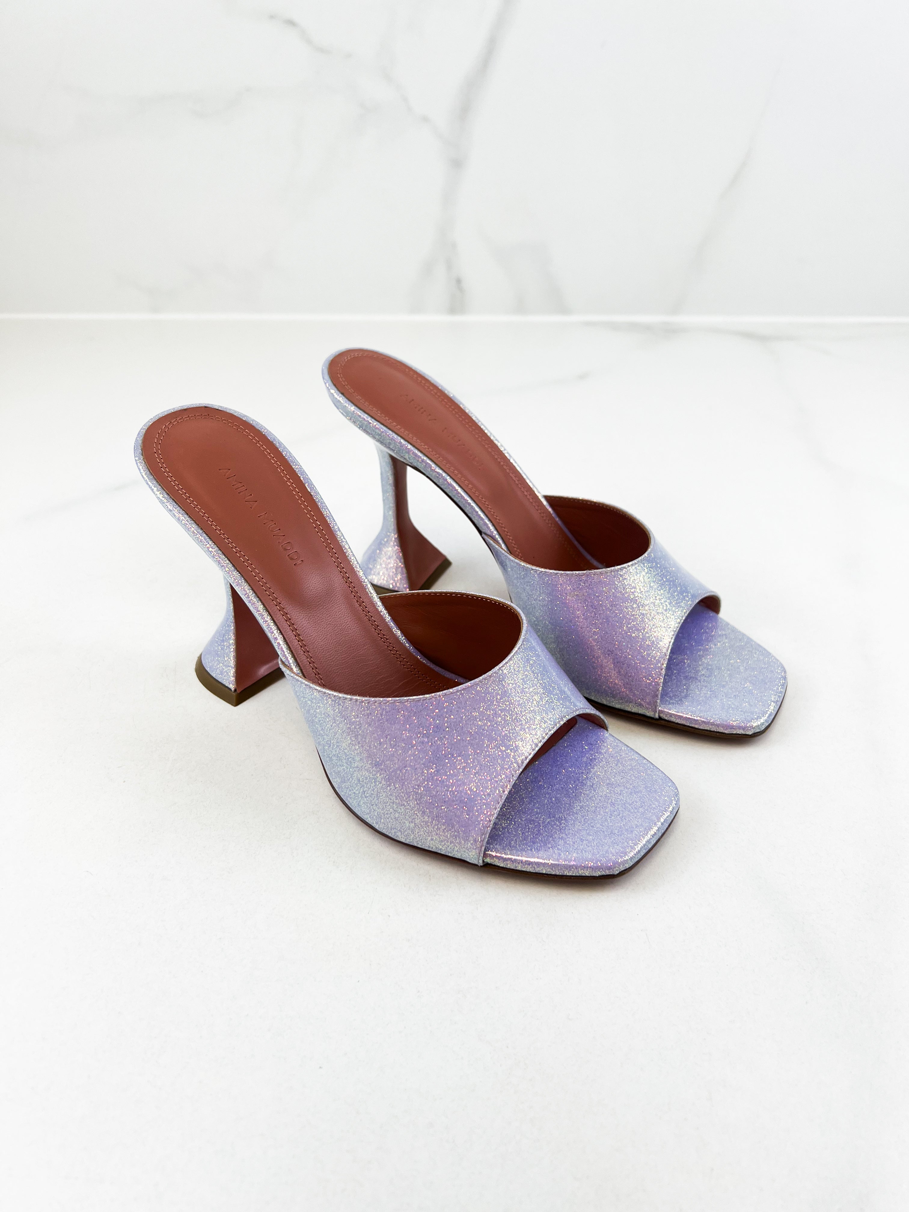 Amina Muaddi Lupita Lilac Sparkly 95mm Size 37