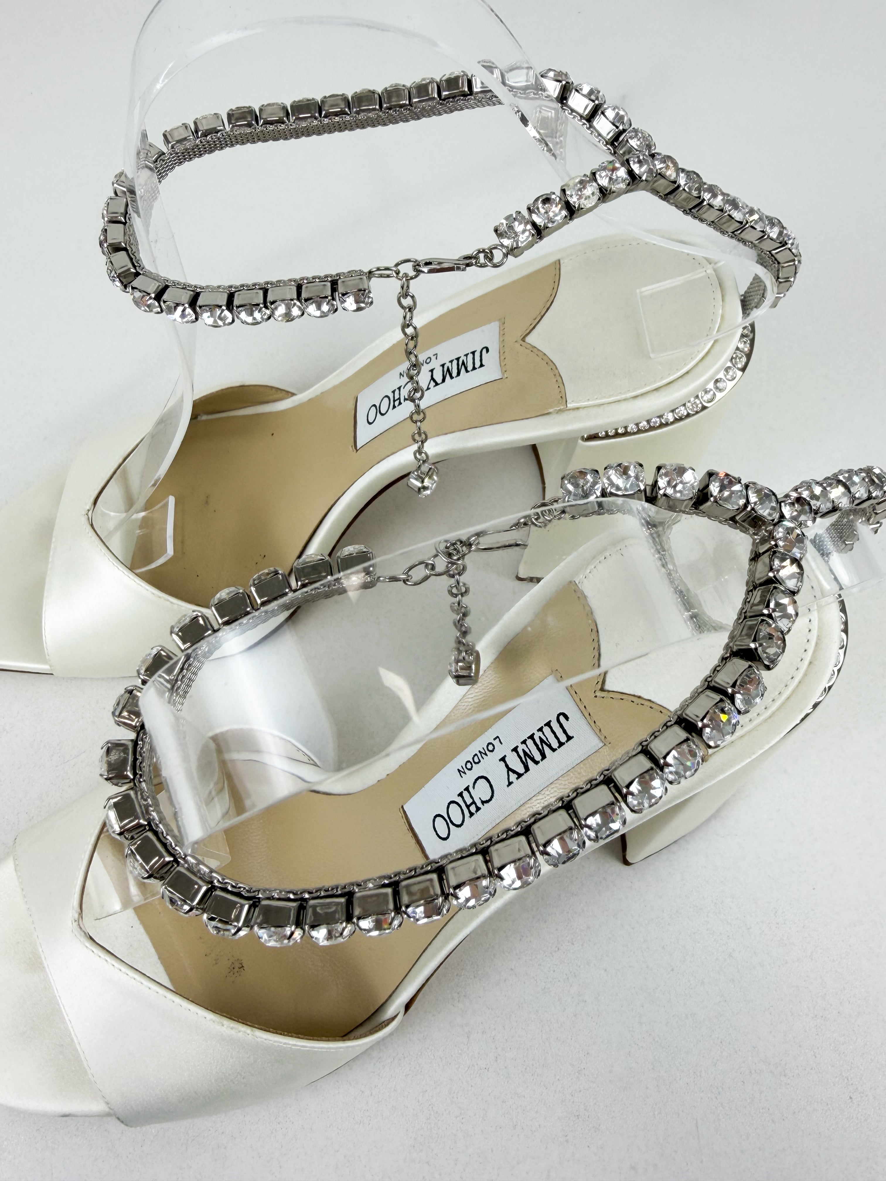 Jimmy Choo Ivory Saeda 85 Sandal Block Heel Size 40