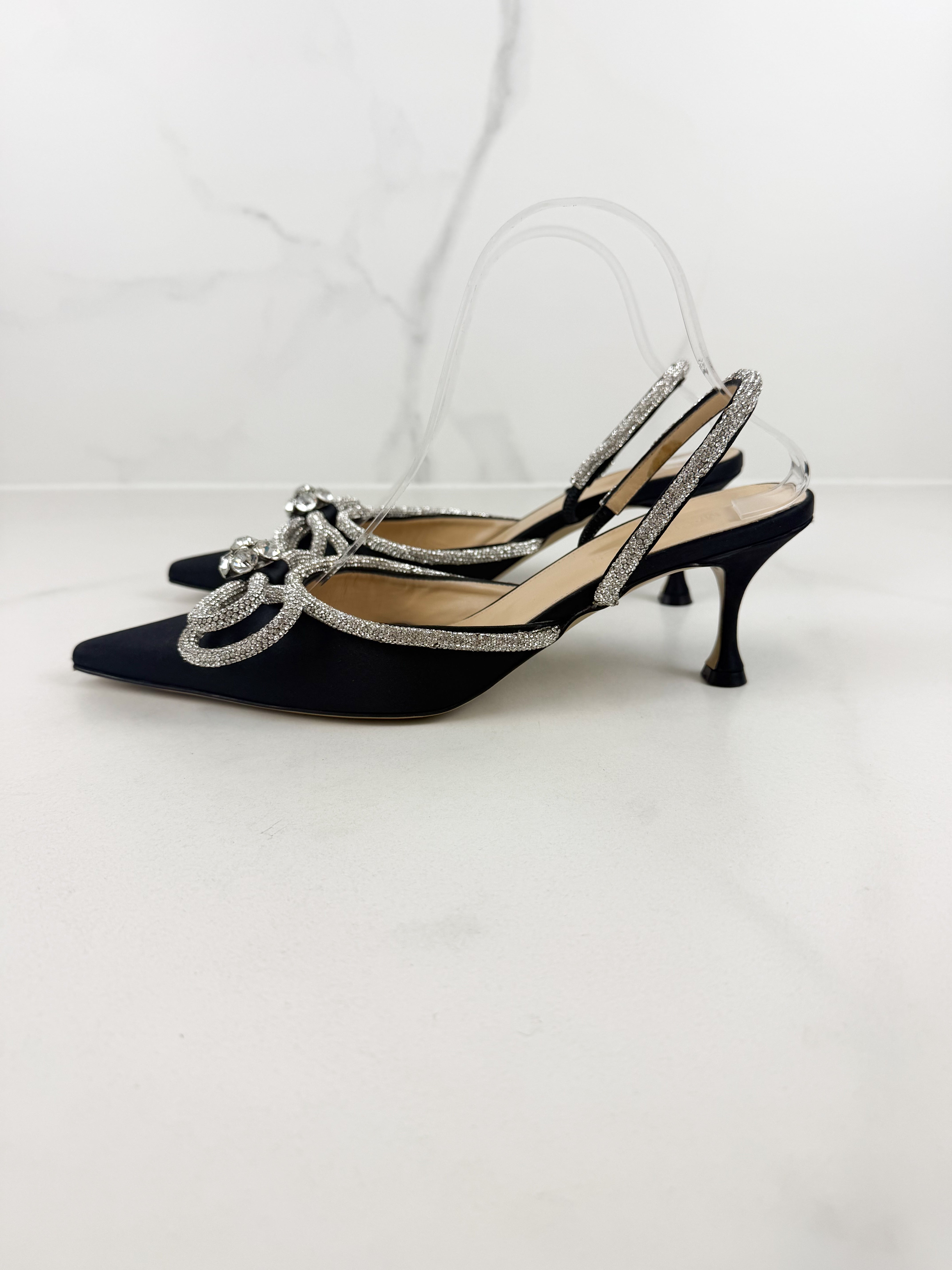 Mach & Mach Double Bow Embellished Crystal Kitten Heel Size 41