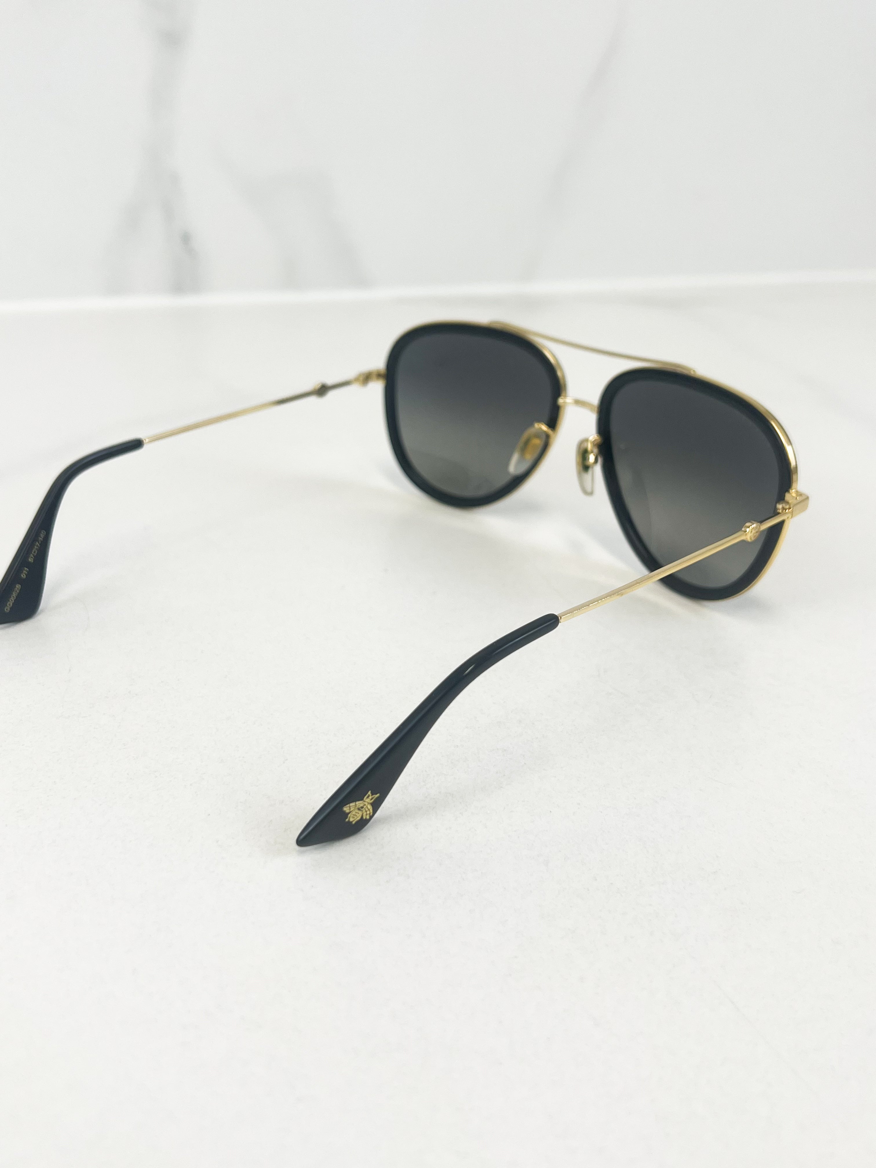 Gucci Black Frame Aviator Metal Sunglasses