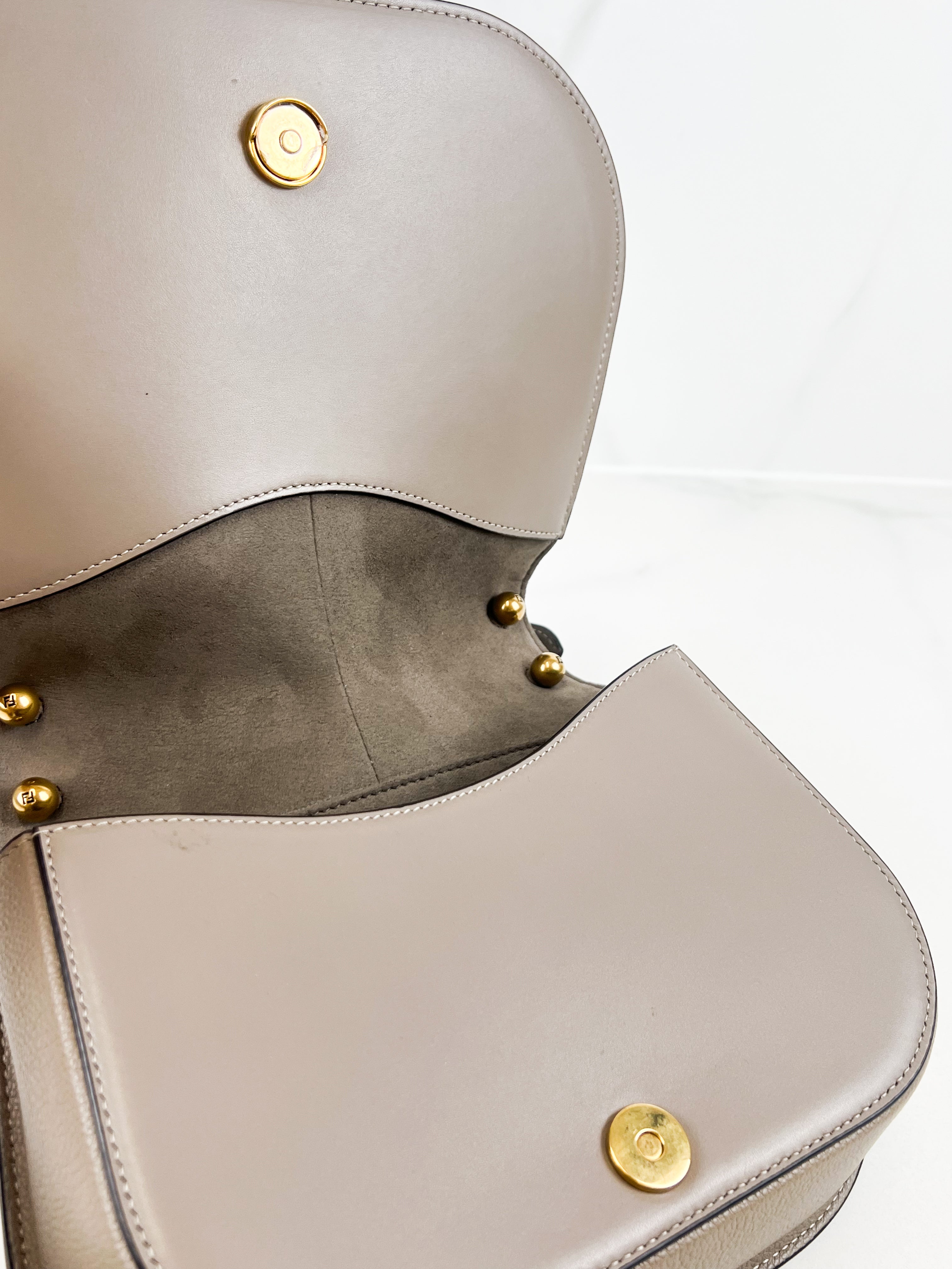 Fendi FF C'mon Leather Crossbody Bag in Taupe with GHW