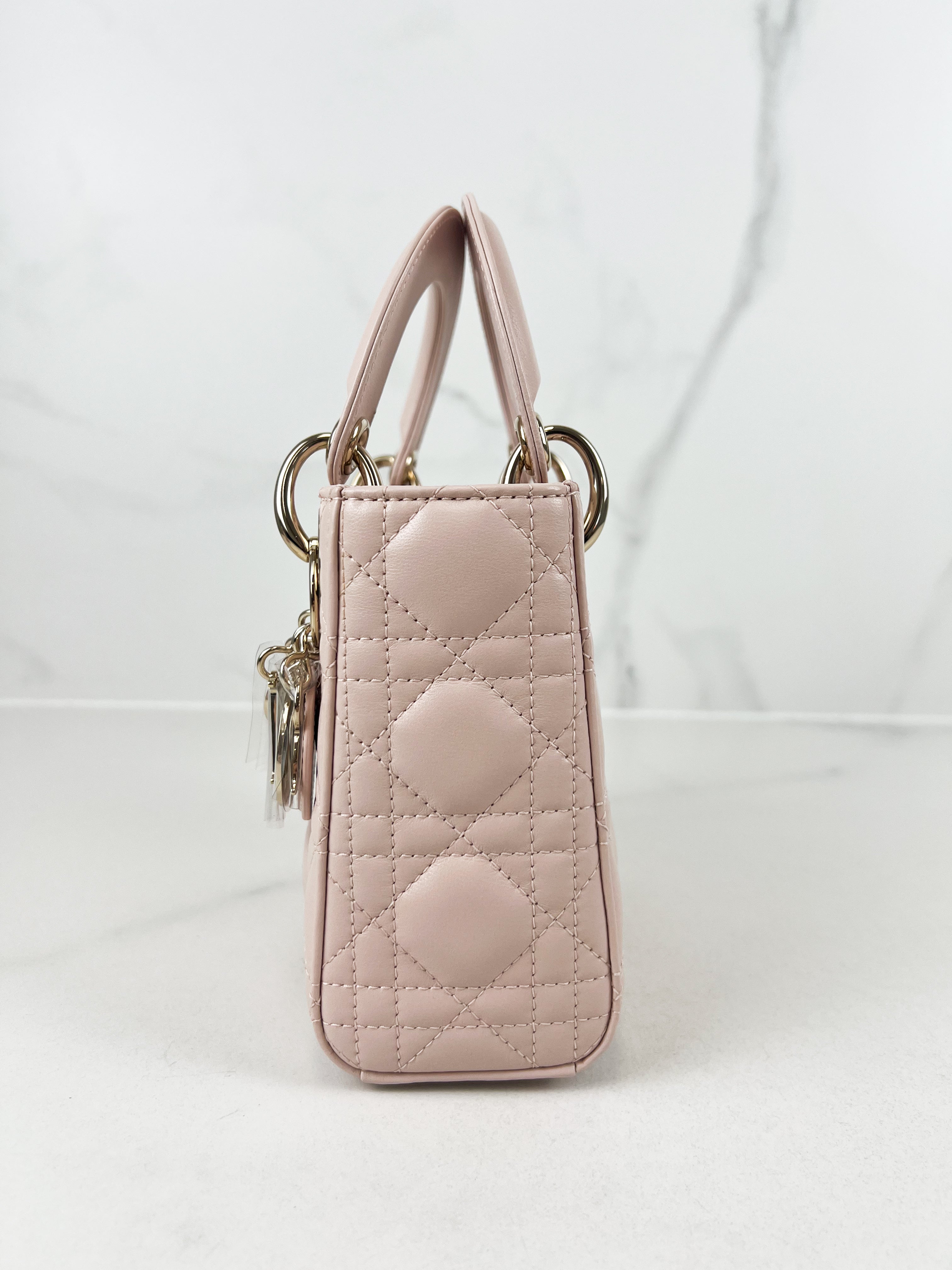 Christian Dior Mini Lady Dior Cannage Leather in Powder Pink